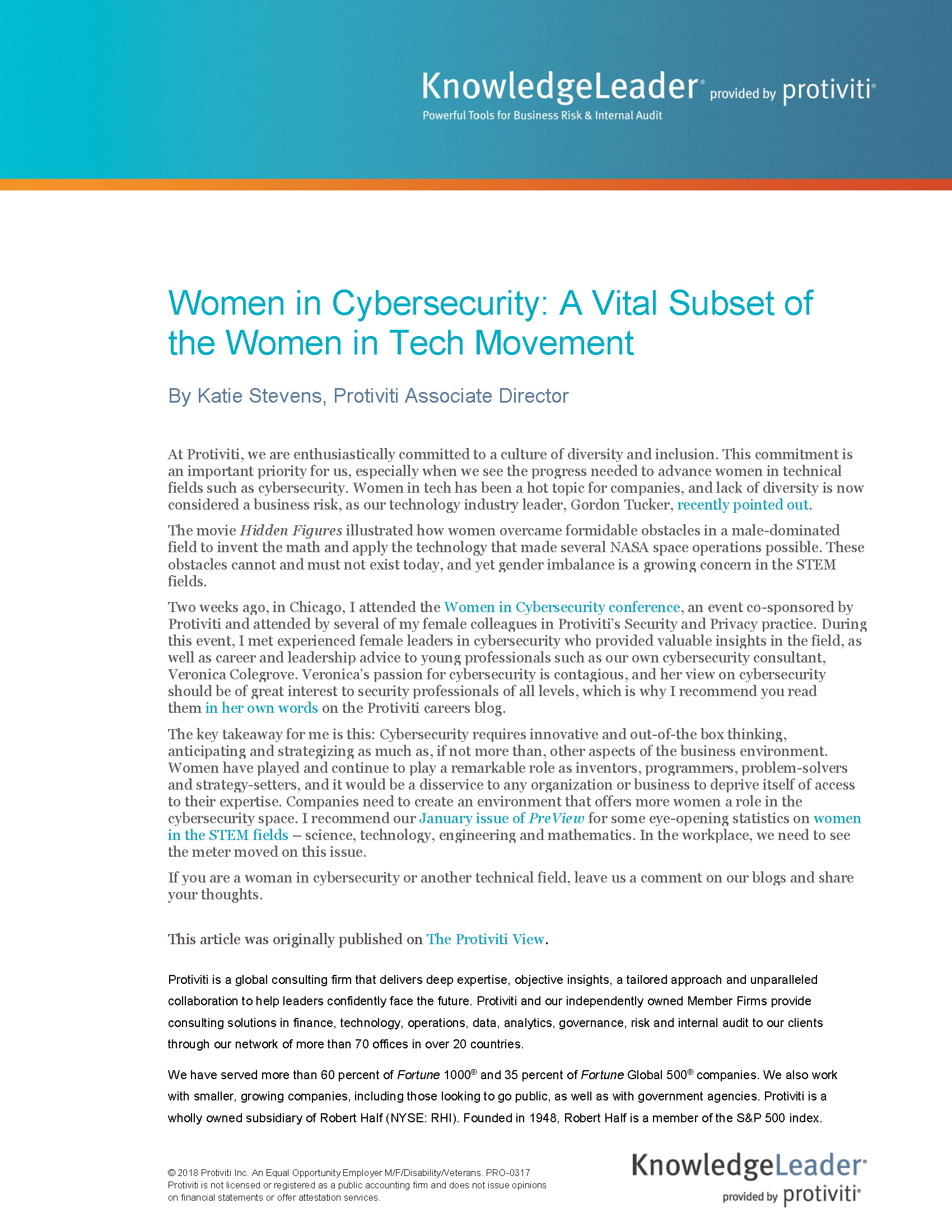 Screenshot of the first page of Women in Cybersecurity: A Vital Subset of the Women in Tech Movement