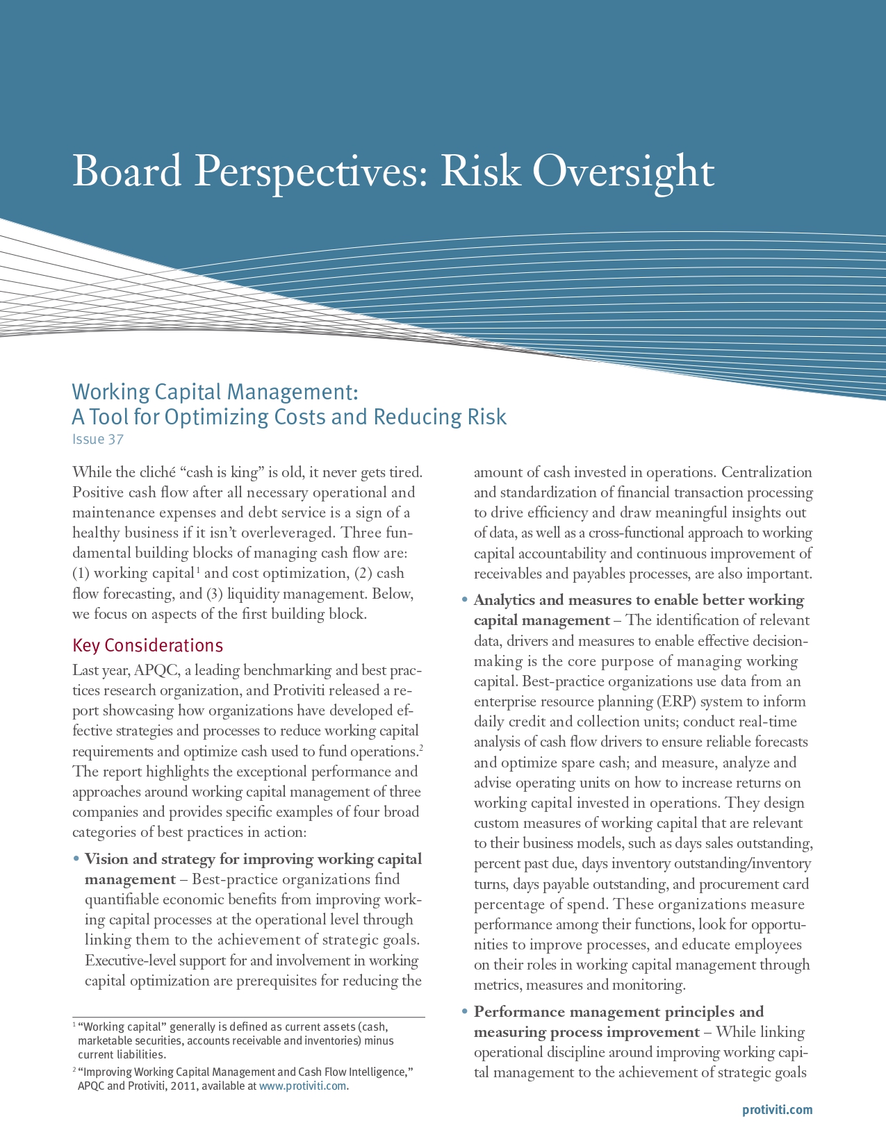 Screenshot of the first page of Working Capital Management - A Tool for Optimizing Costs and Reducing Risk