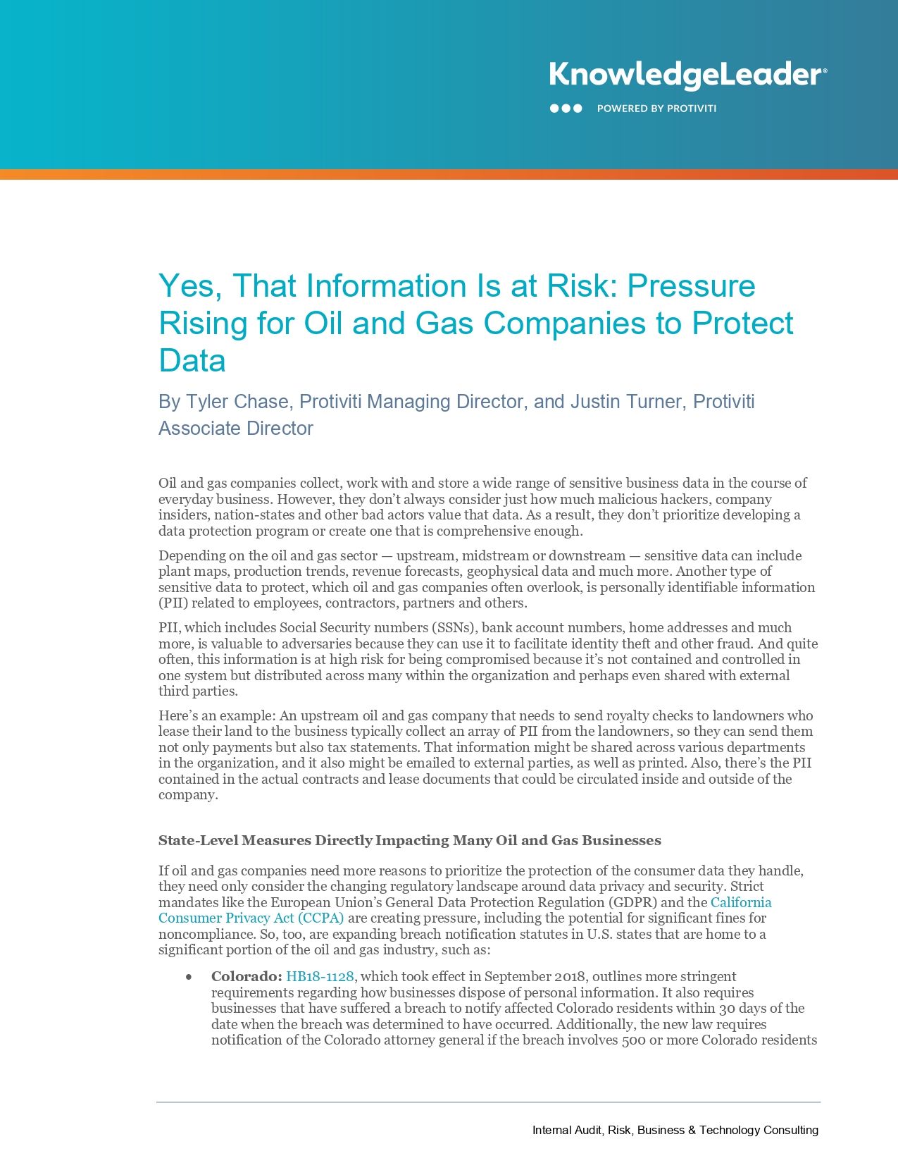 Yes, That Information Is at Risk: Pressure Rising for Oil and Gas Companies to Protect Data