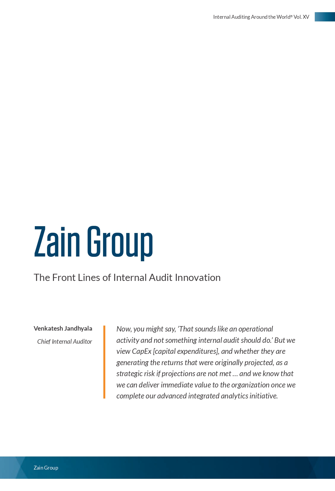 Screenshot of the first page of Zain Group: The Front Lines of Internal Audit Innovation