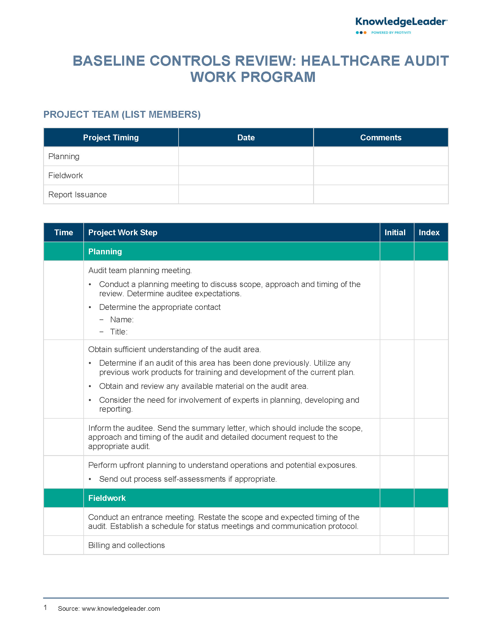 Baseline Controls Audit Work Program - Healthcare