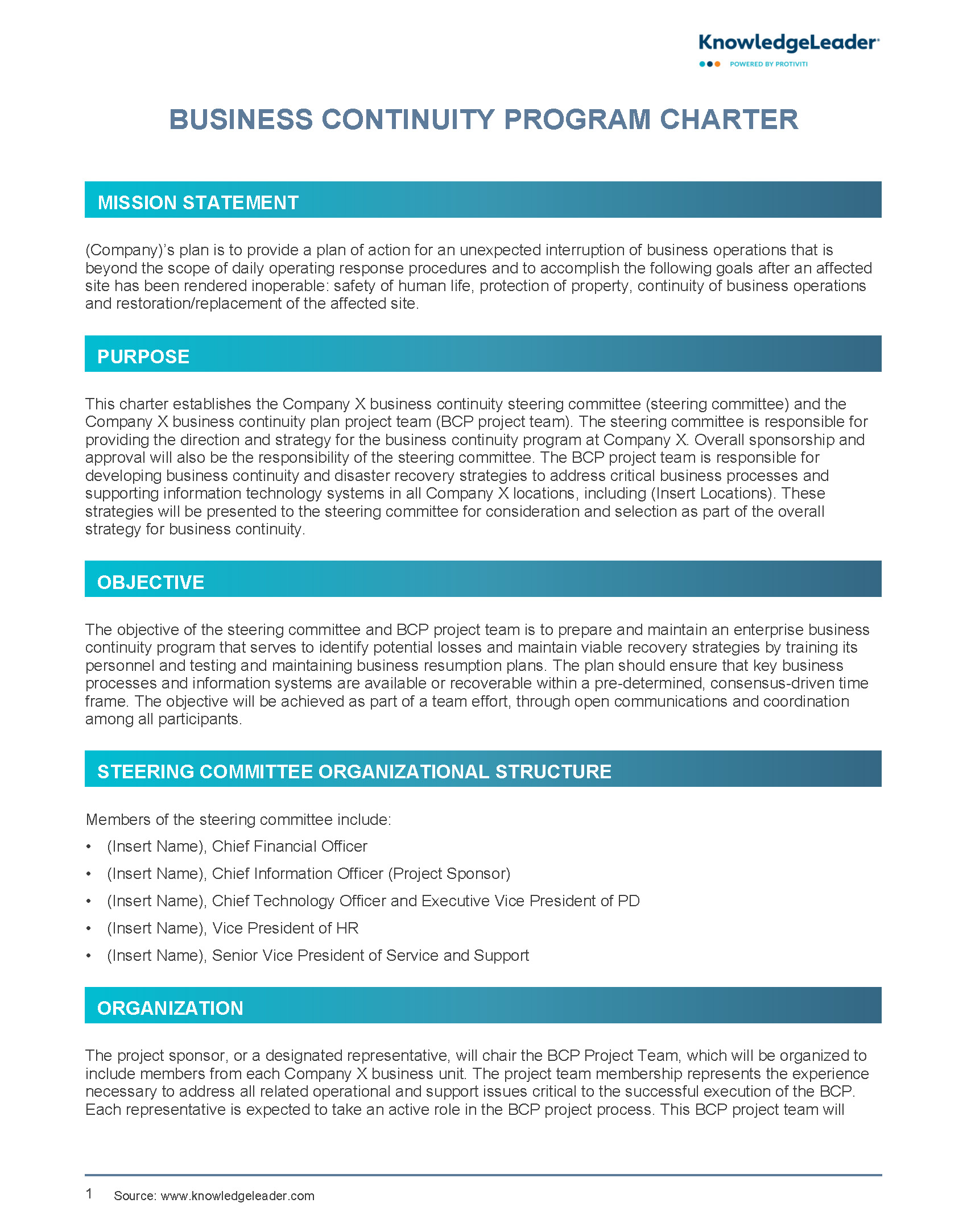 Business Continuity Program Charter