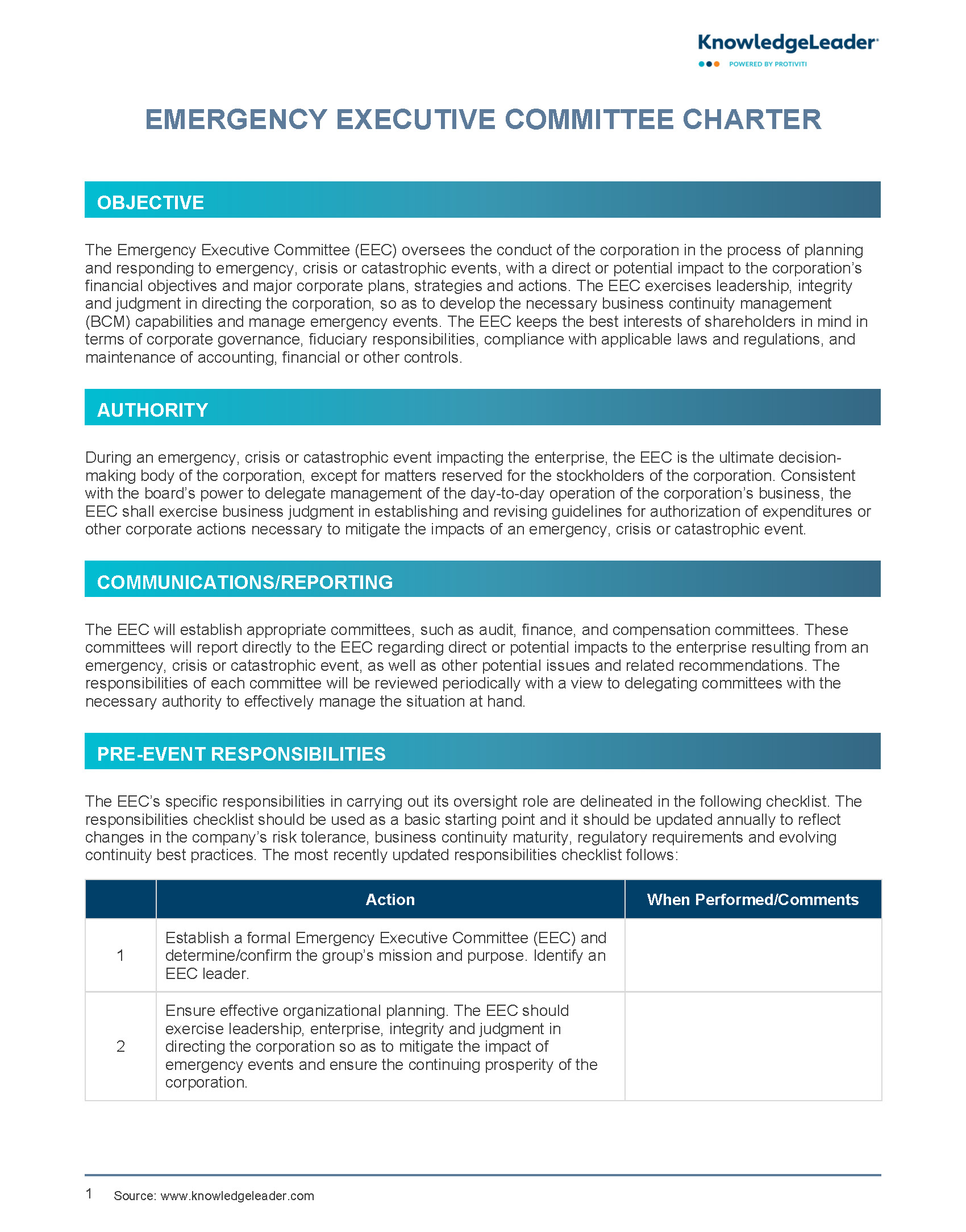 Emergency Executive Committee Charter