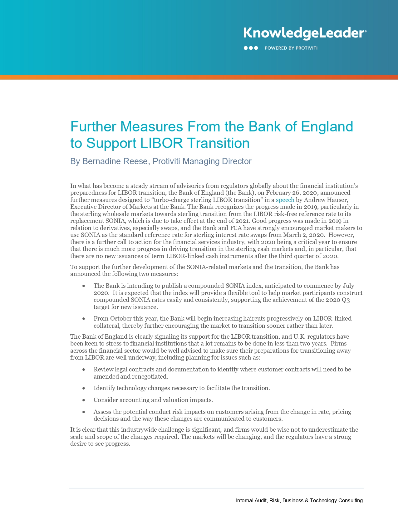 Further Measures From the Bank of England to Support LIBOR Transition