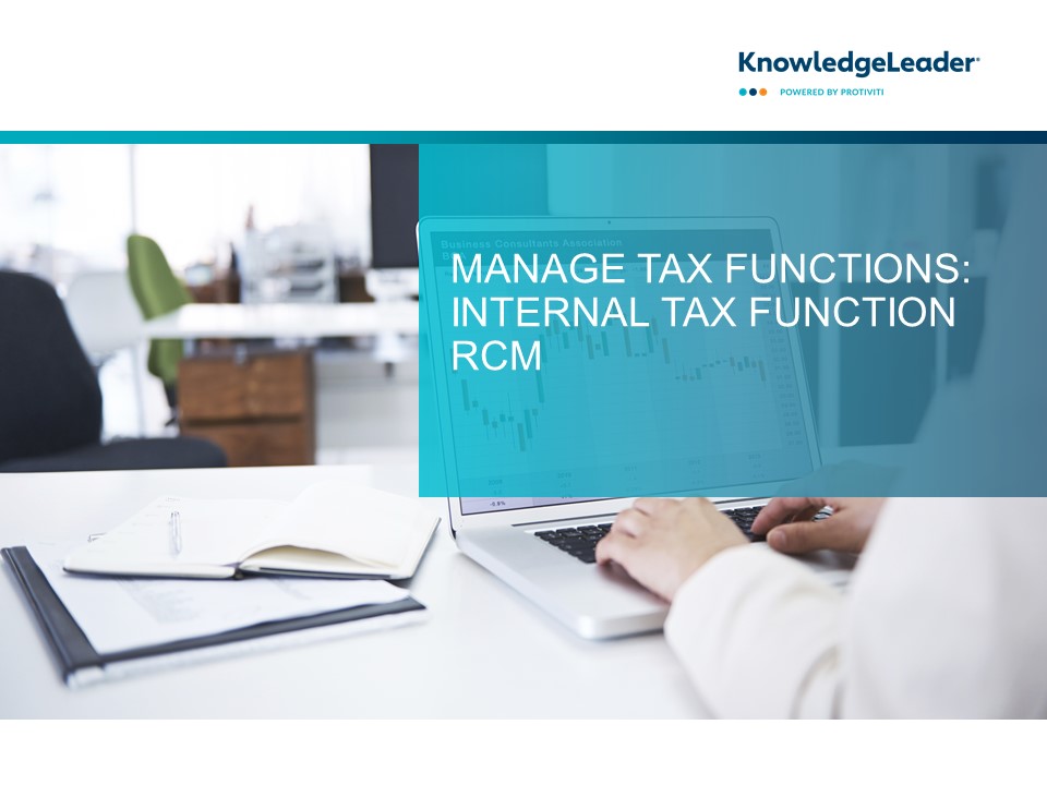 Screenshot of the first page of Manage Tax Functions: Internal Tax Function RCM