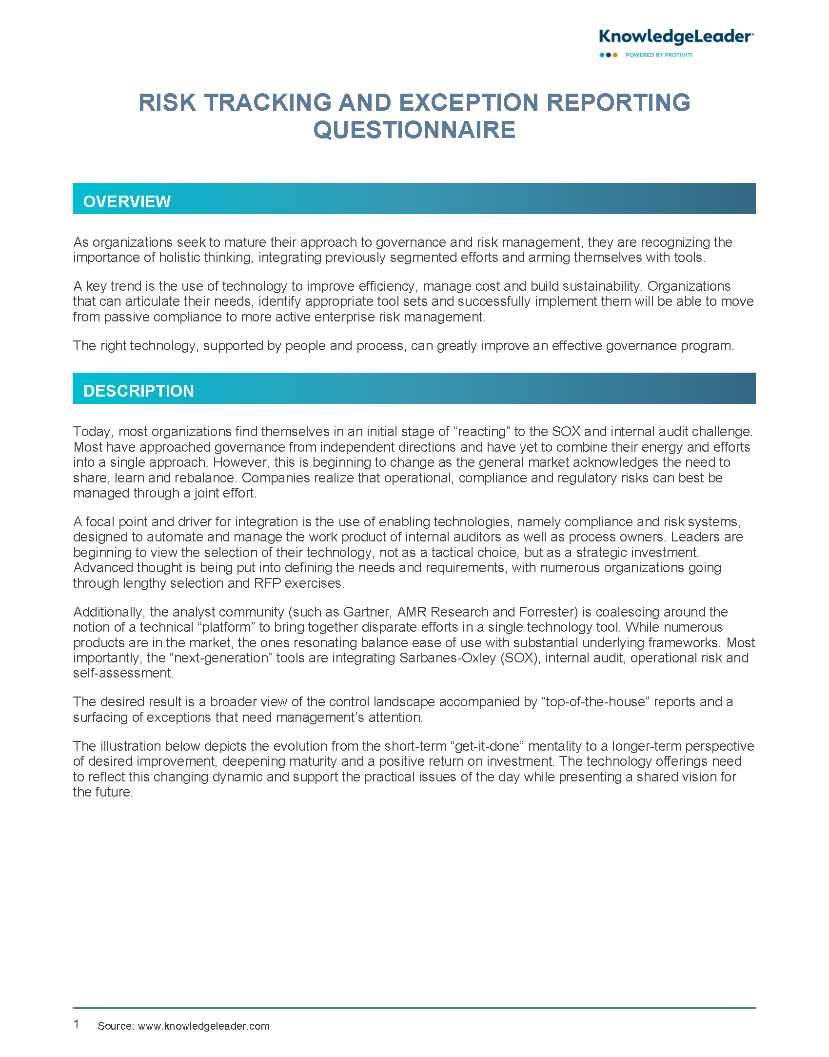 Risk Tracking and Exception Reporting Questionnaire