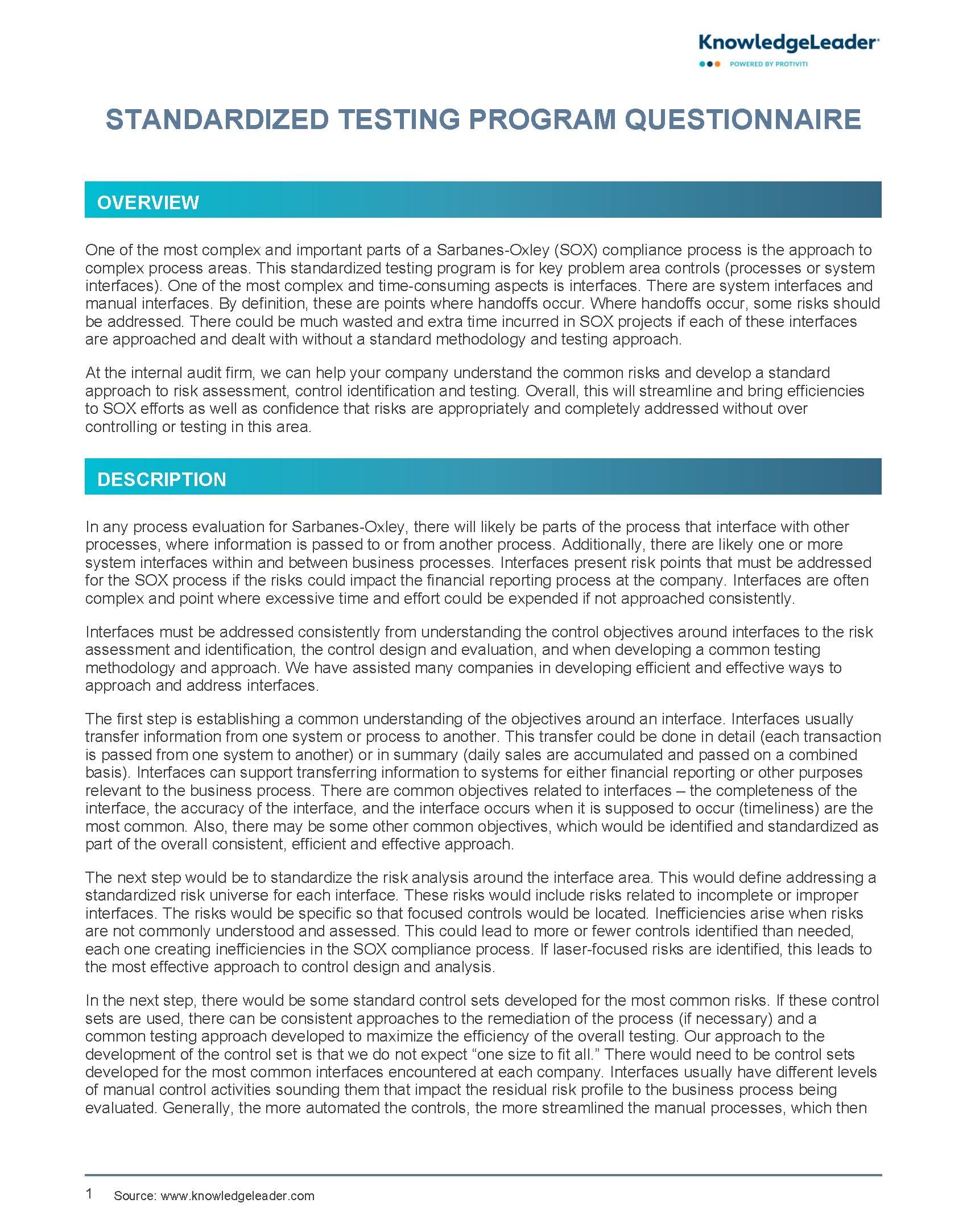 Standardized Testing Program Questionnaire