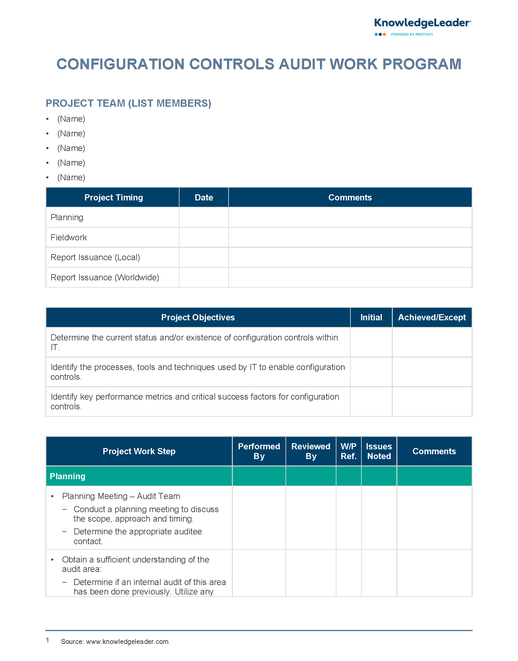 Screenshot of the first page of Configuration Controls Audit Work Program