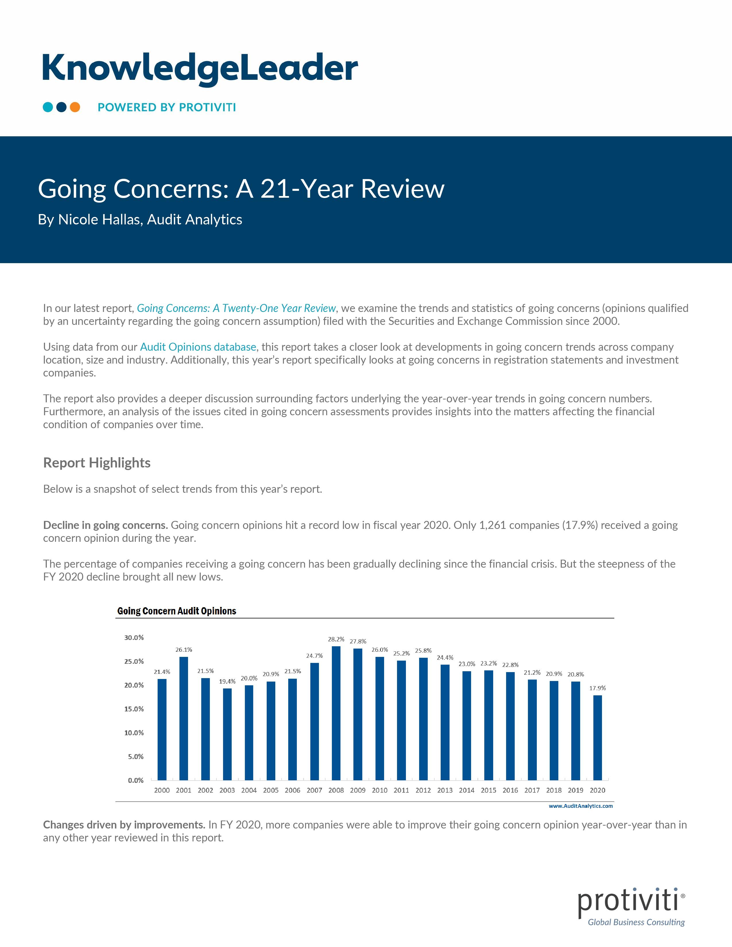 screenshot of the first page of Going Concerns A 21-Year Review