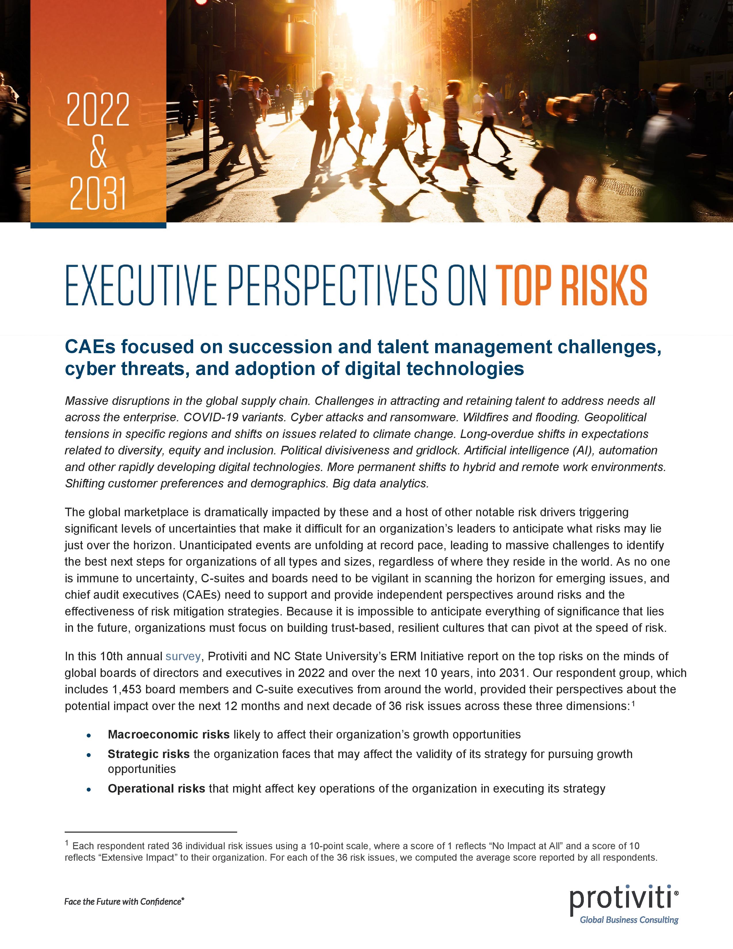 screenshot of the first page of Executive Perspectives on Top Risks in 2021 and 2030 Chief Audit Executive Results
