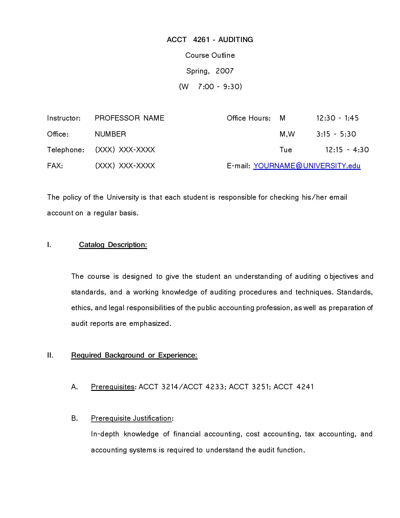 Screenshot of the first page of Auditing Course Sample Syllabus