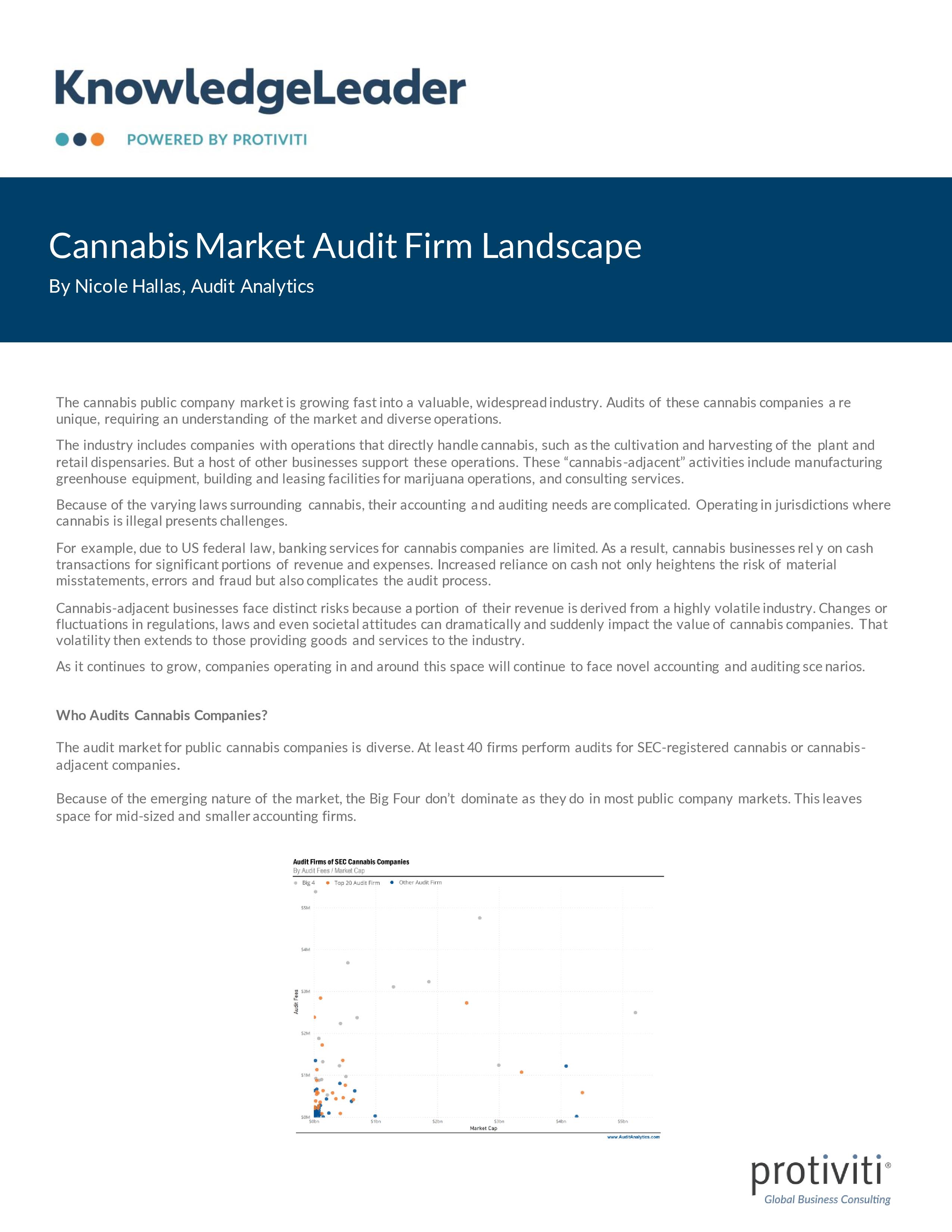 Screenshot of the first page of Cannabis Market Audit Firm Landscape