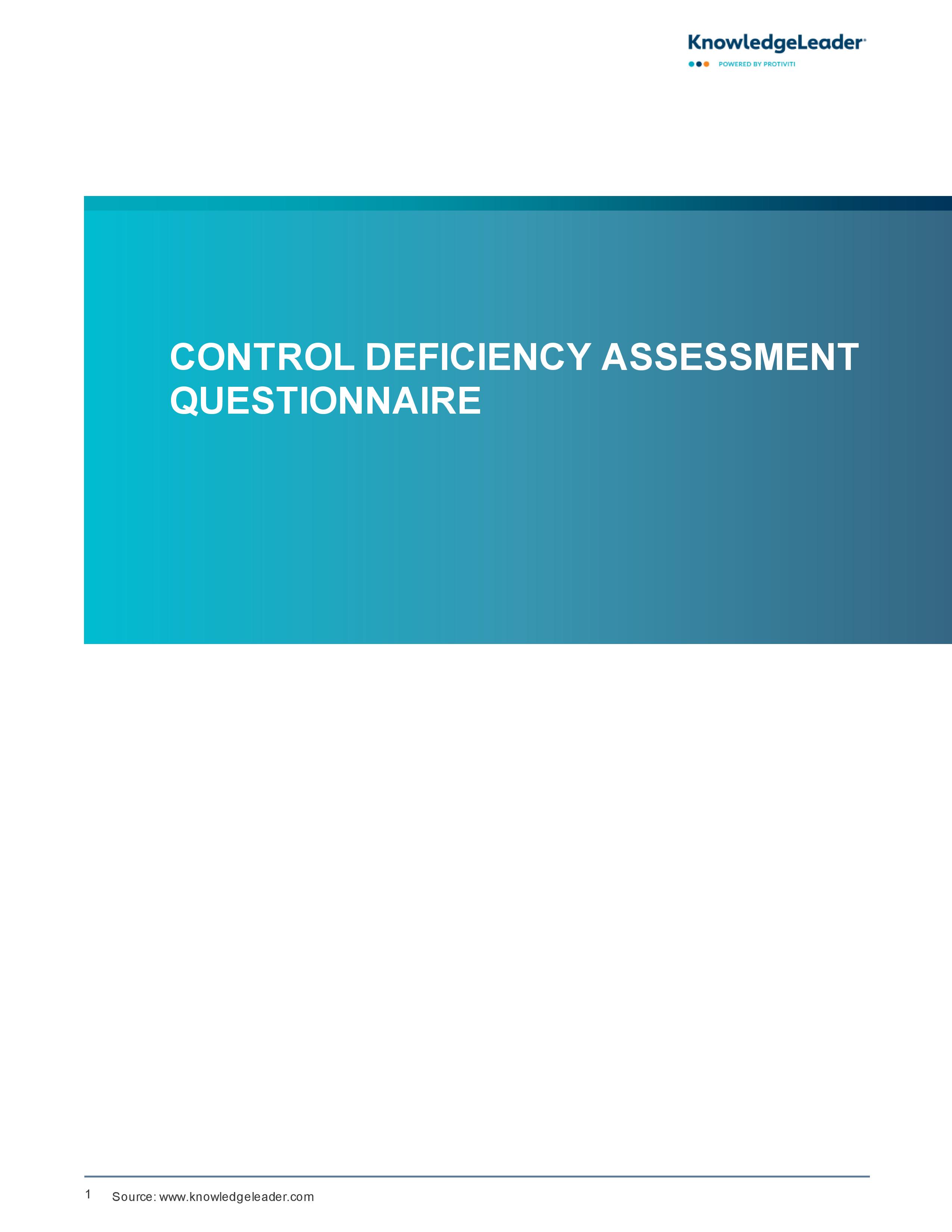 Screenshot of the first page of Control Deficiency Assessment Questionnaire