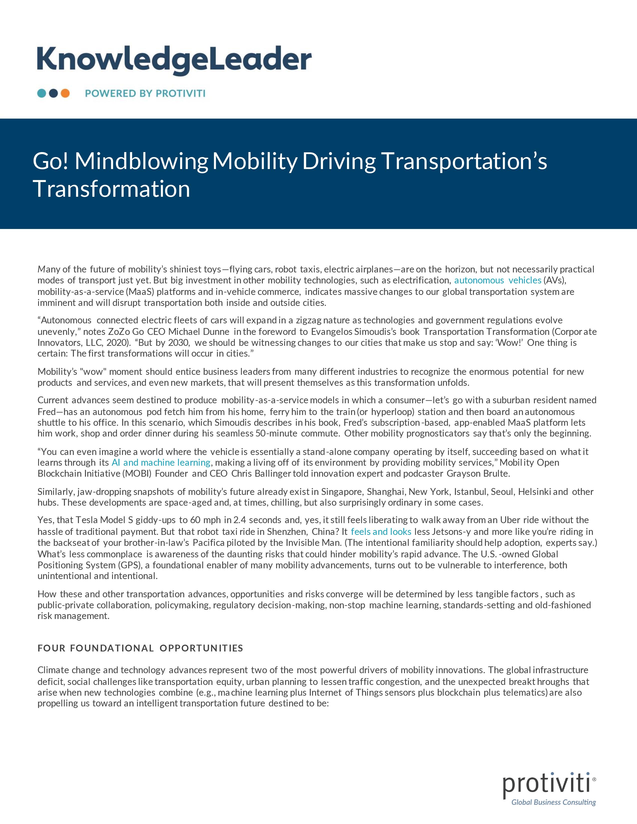 Screenshot of the first page of Go! Mindblowing Mobility Driving Transportation’s Transformation