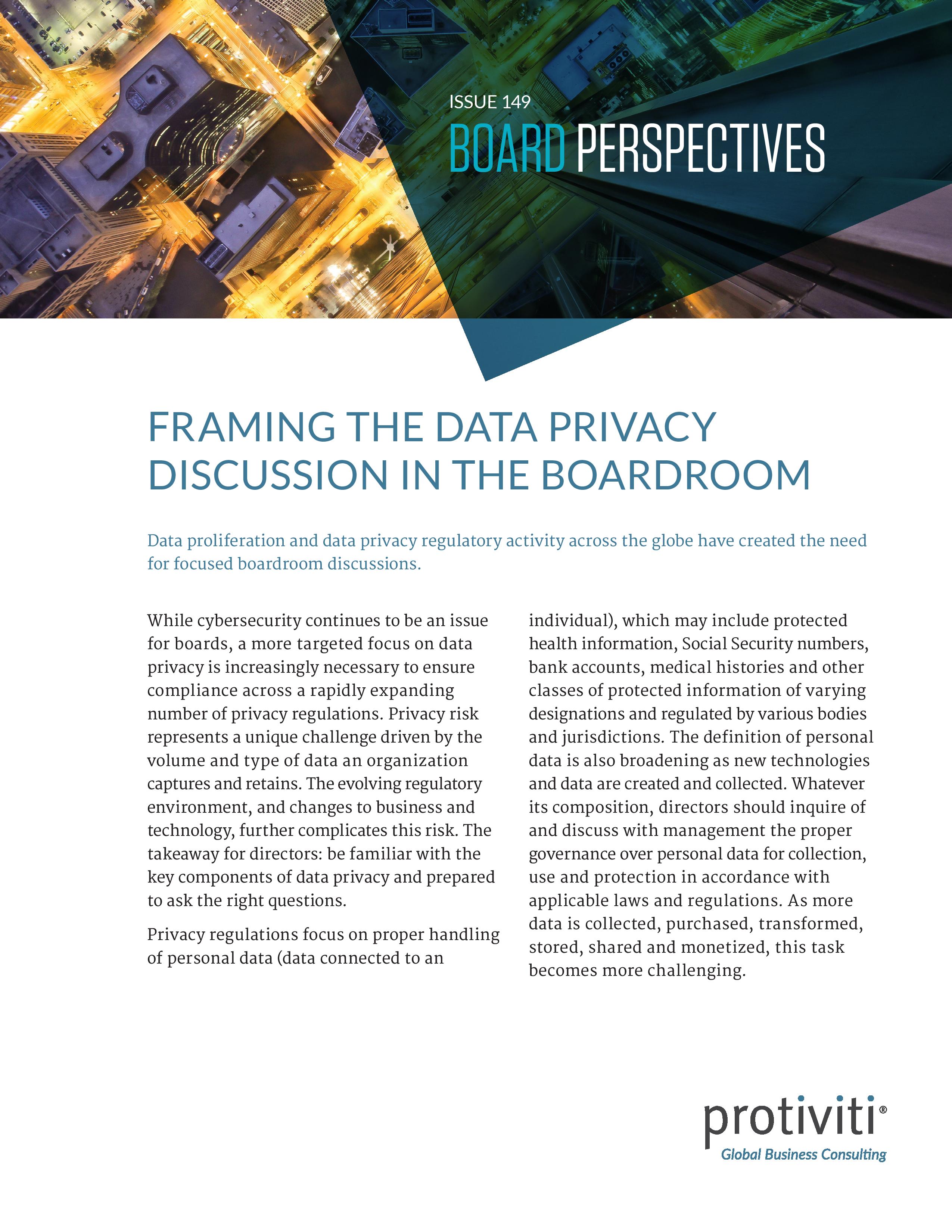 Screenshot of the first page of newsletter-bp-issue149-data-privacy-boardroom-protiviti_0