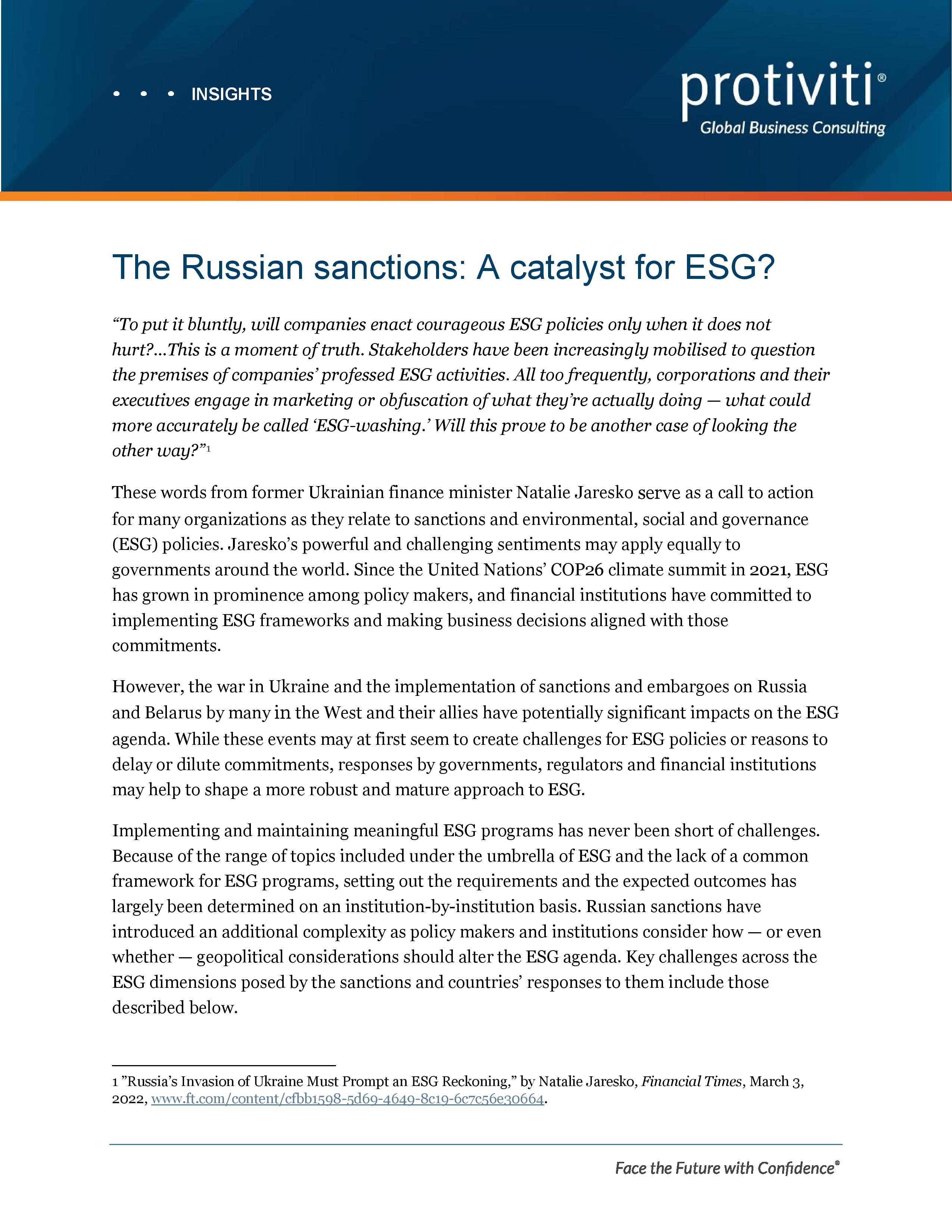 Screenshot of the first page of whitepaper-russian-sanctions-catalyst-for-esg-protiviti