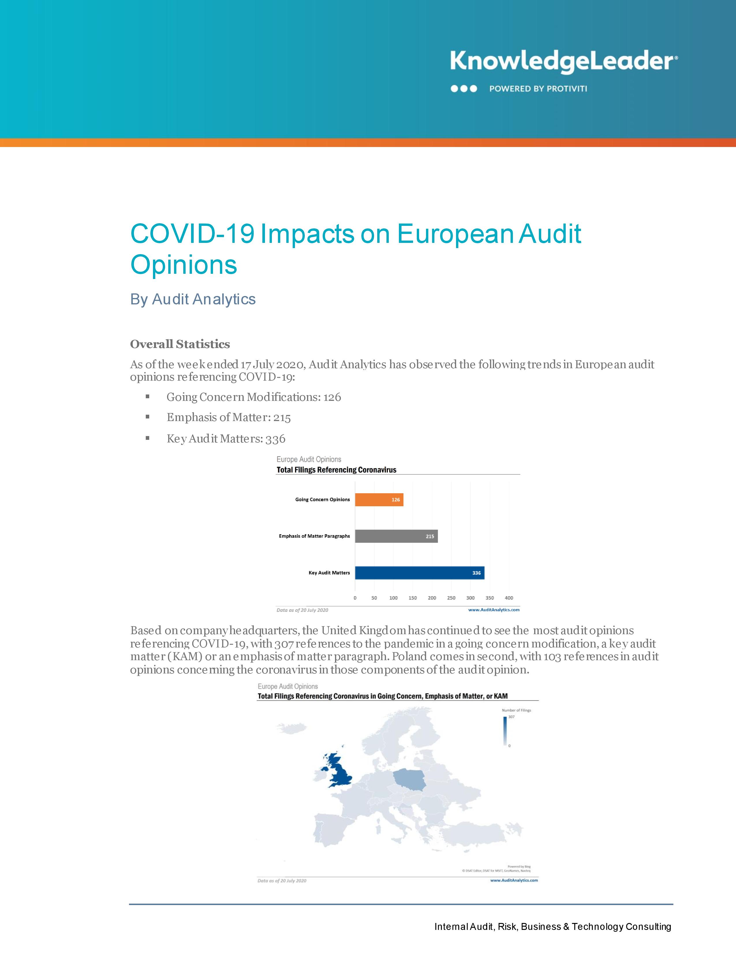 Screenshot of first page of COVID-19 Impacts on European Audit Opinions
