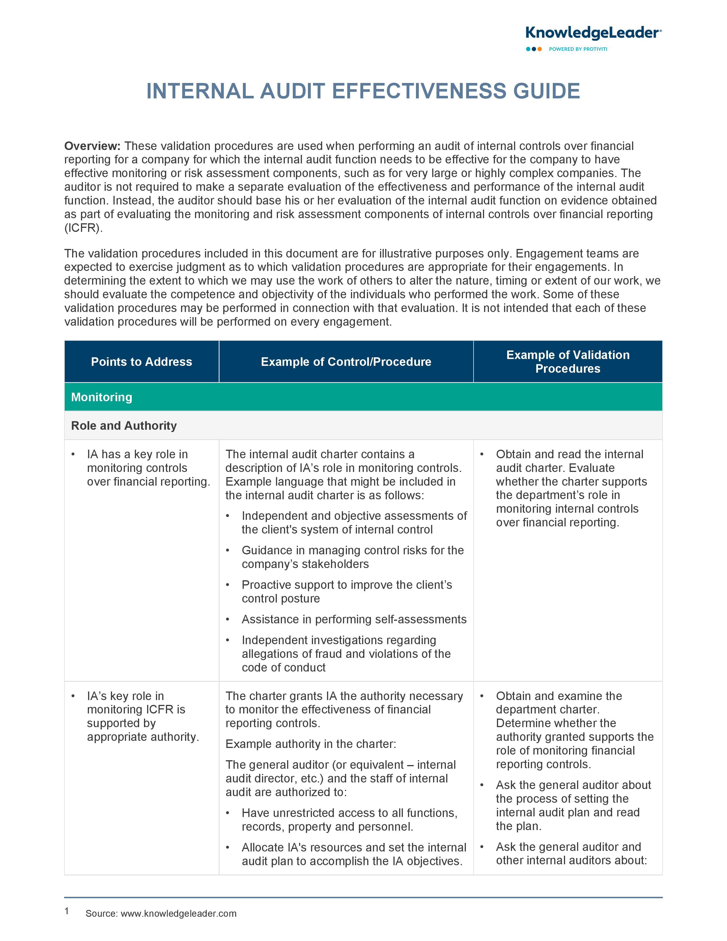 screenshot of the first page of Internal Audit Effectiveness Guide