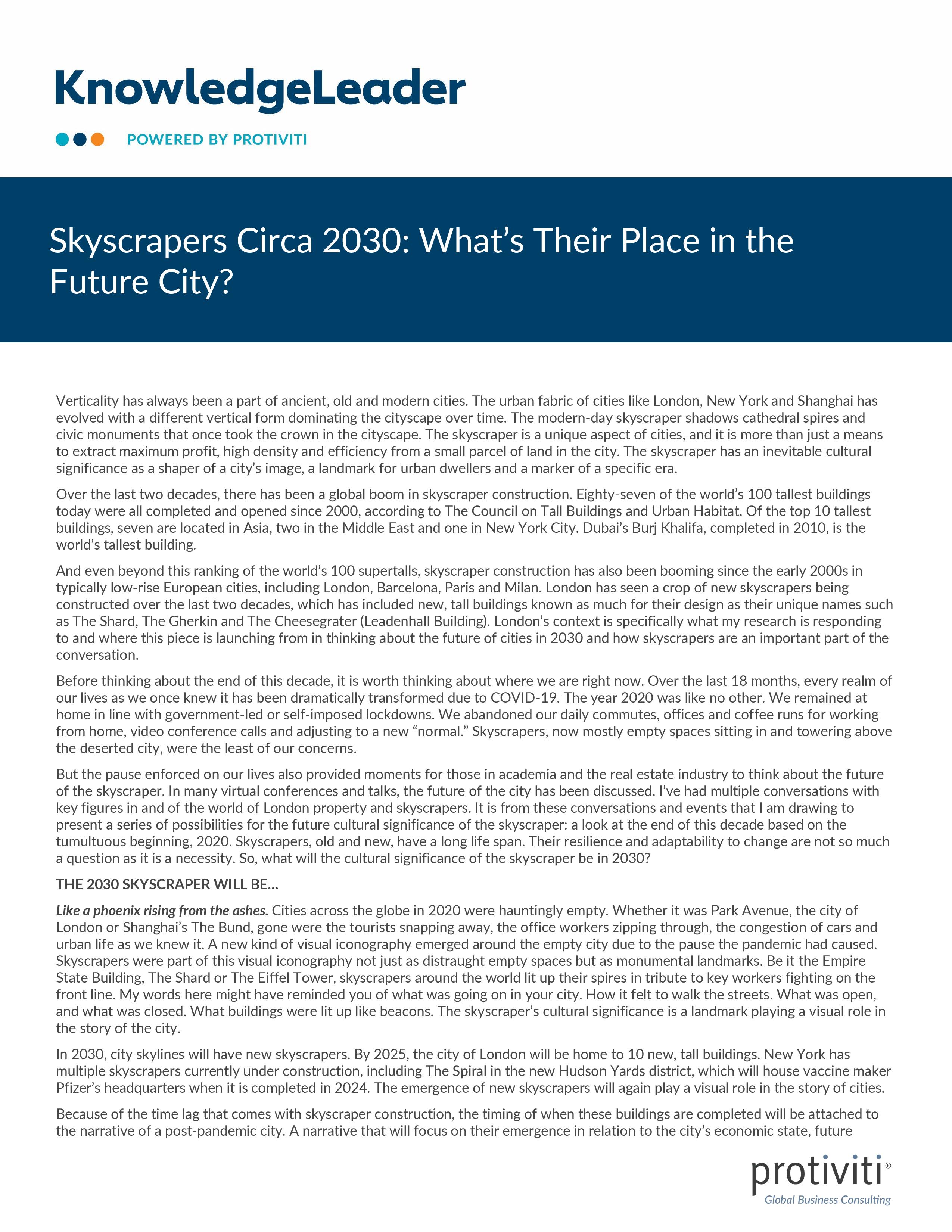 screenshot of the first page of Skyscrapers Circa 2030 What’s Their Place in the Future City