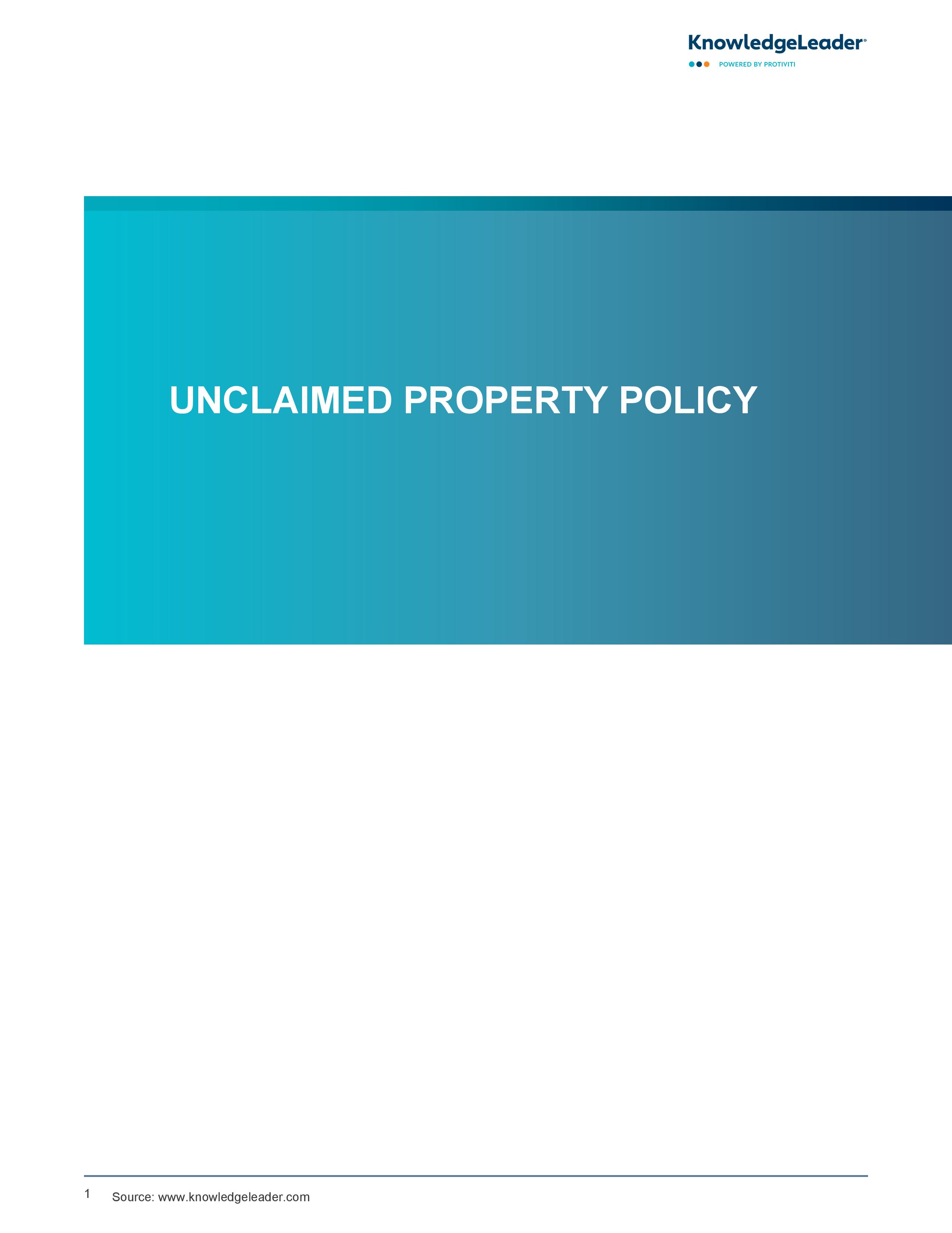 screenshot of the first page of Unclaimed Property Policy
