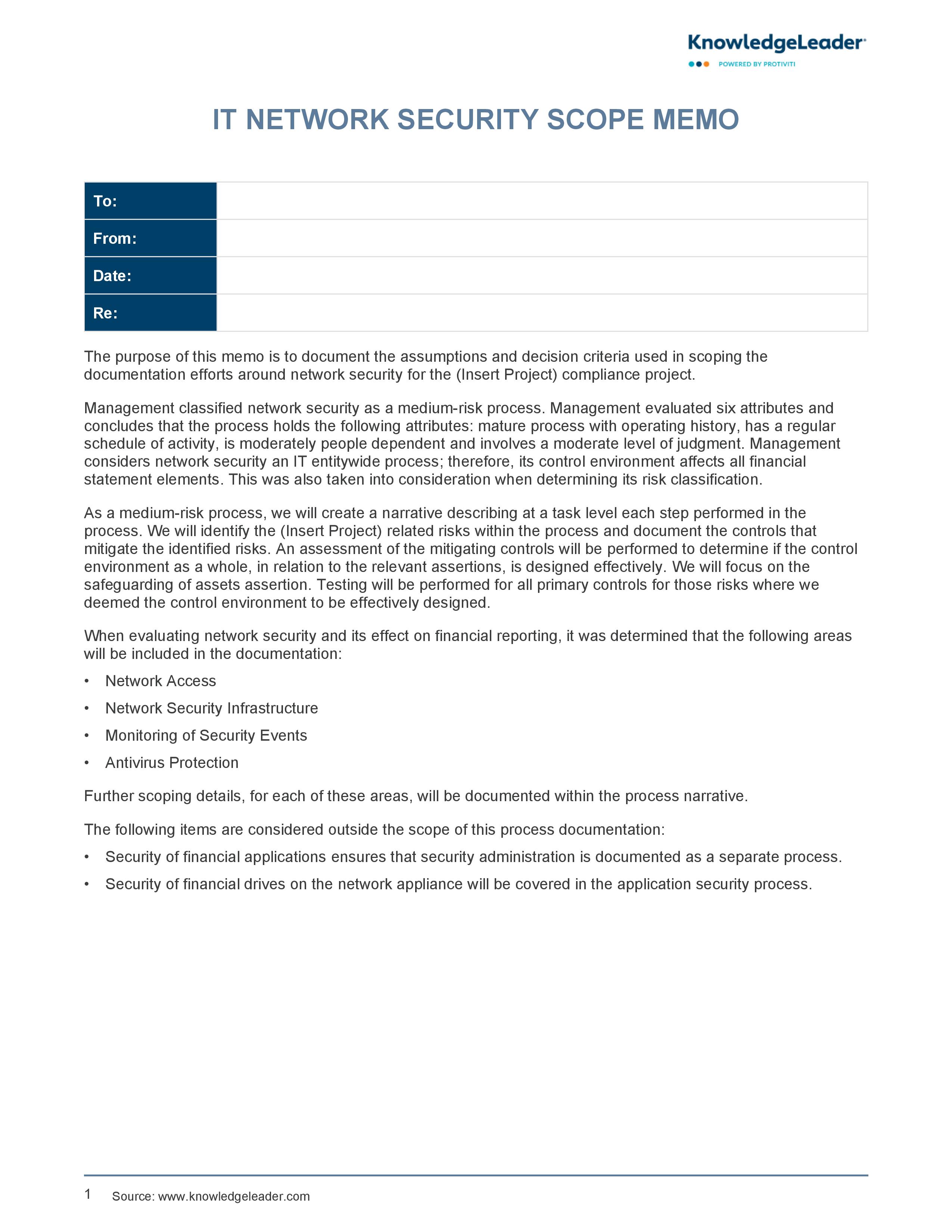 screenshot of the first page of IT Network Security Scope Memo