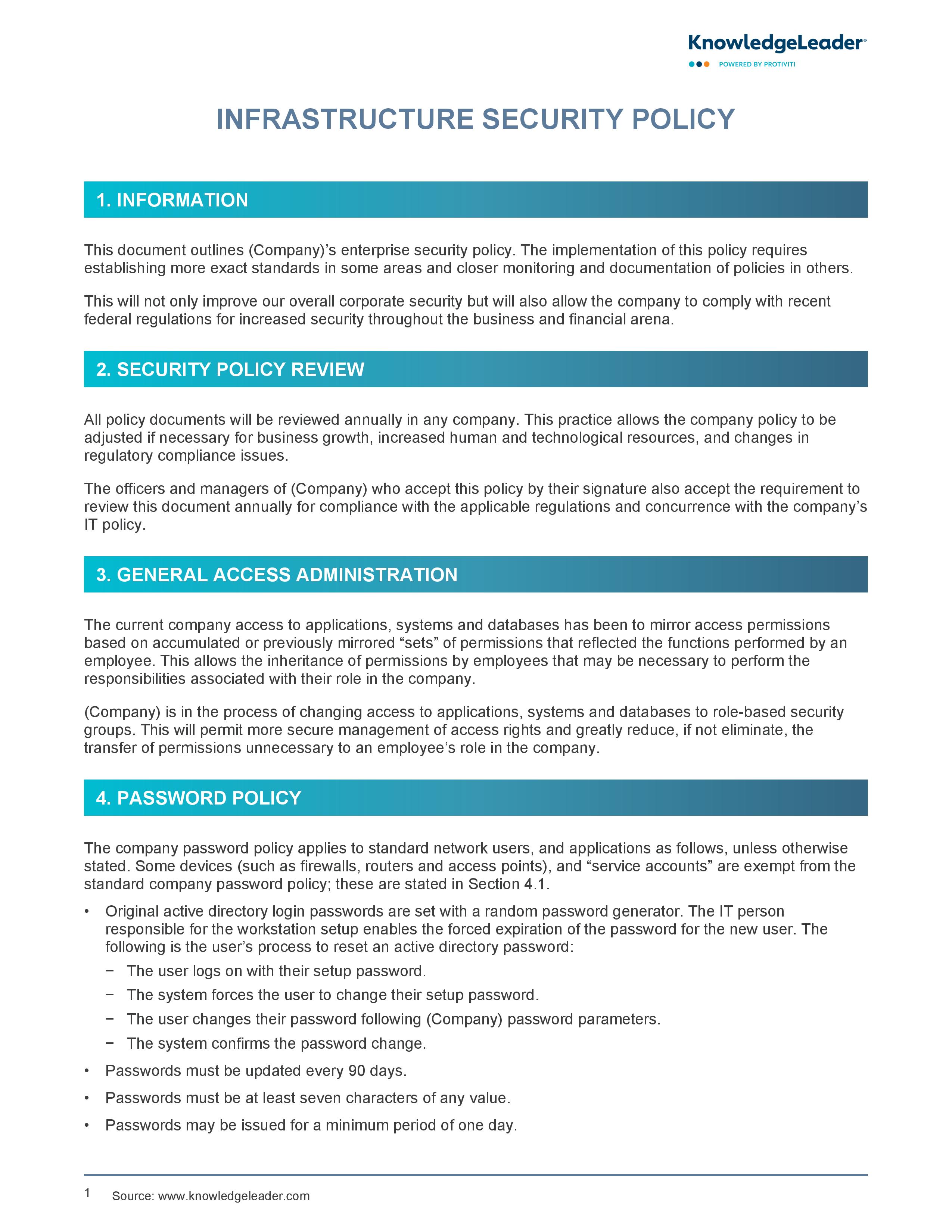 Screenshot of the First Page of Infrastructure Security Policy