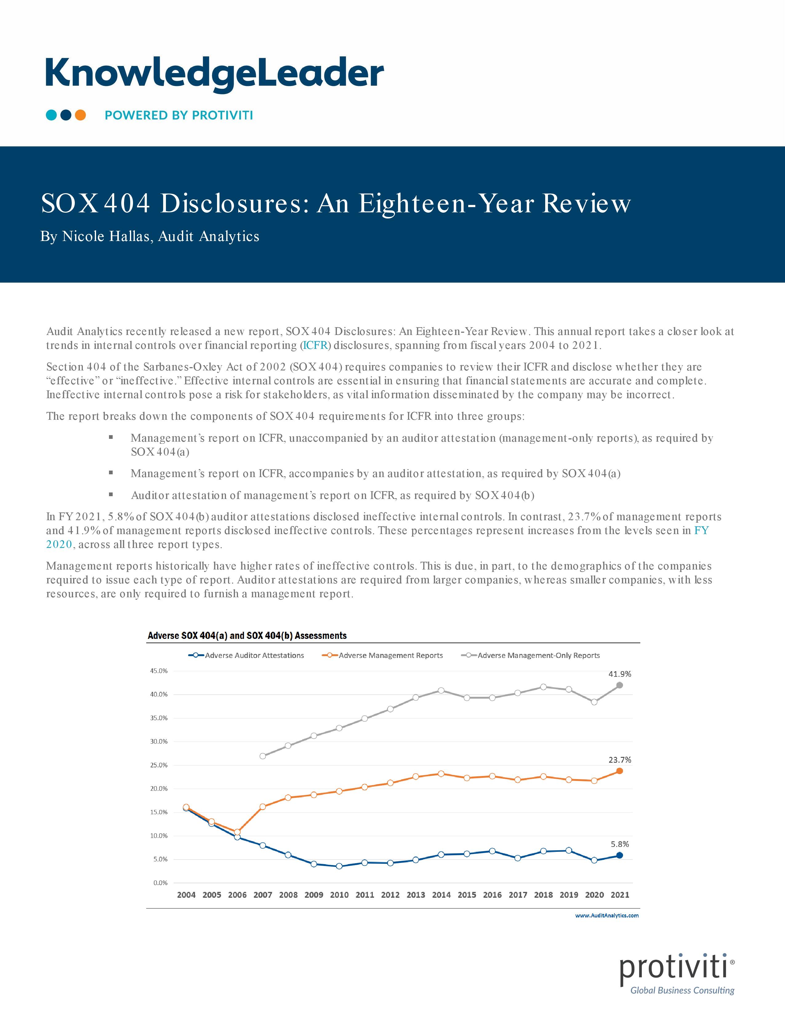 screenshot of the first page of SOX 404 Disclosures An Eighteen-Year Review