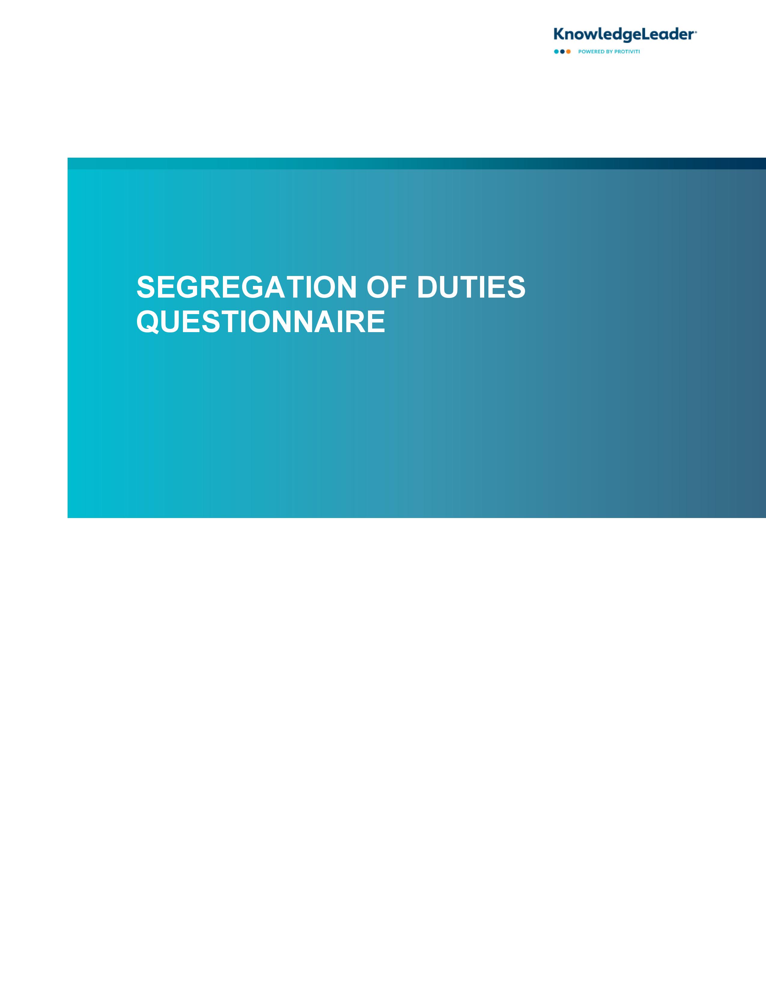 screenshot of the first page of the Segregation Of Duties Questionnaire