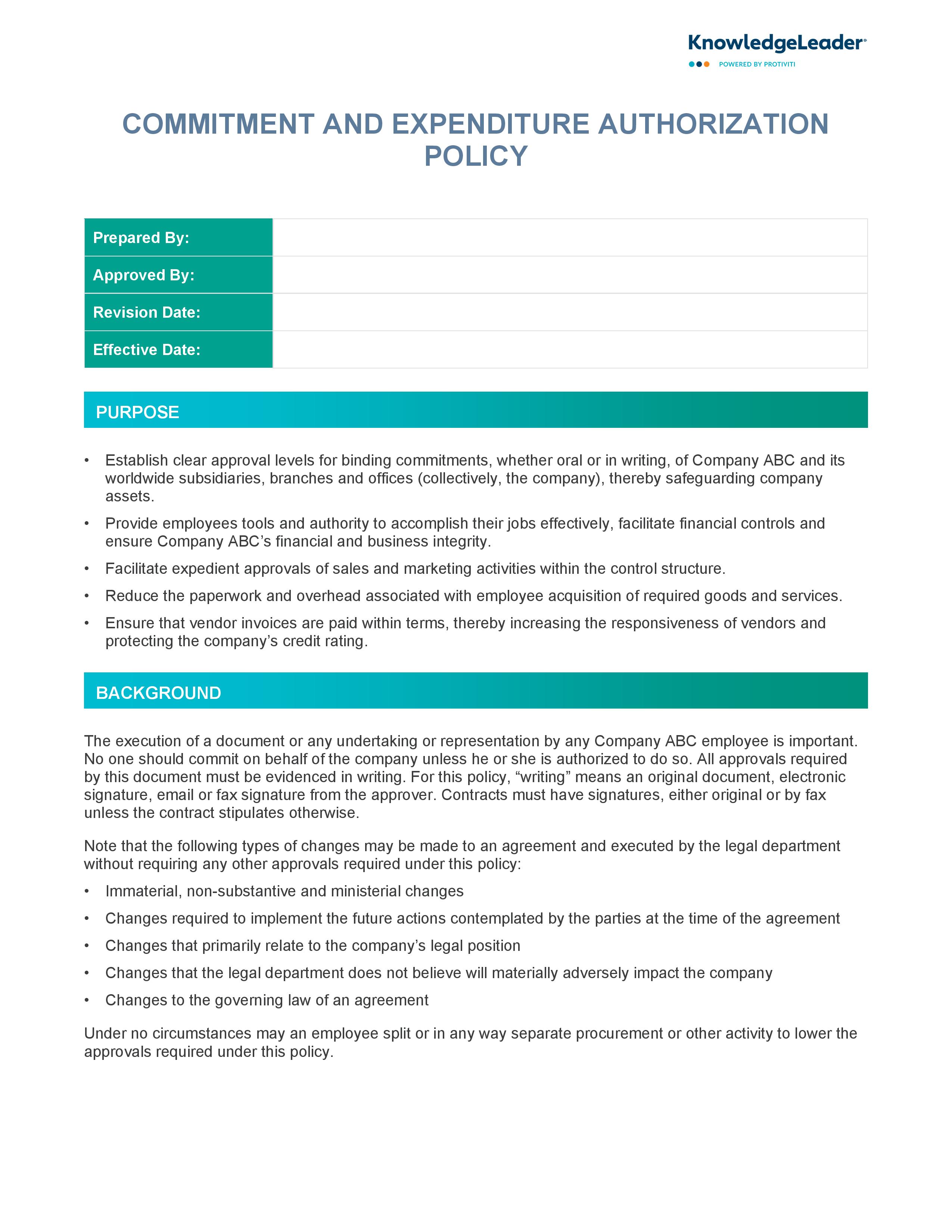 Screenshot of the First Page of Commitment and Expenditure Authorization Policy
