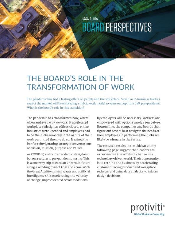 Screenshot of the first page of The Board’s Role in the Transformation of Work