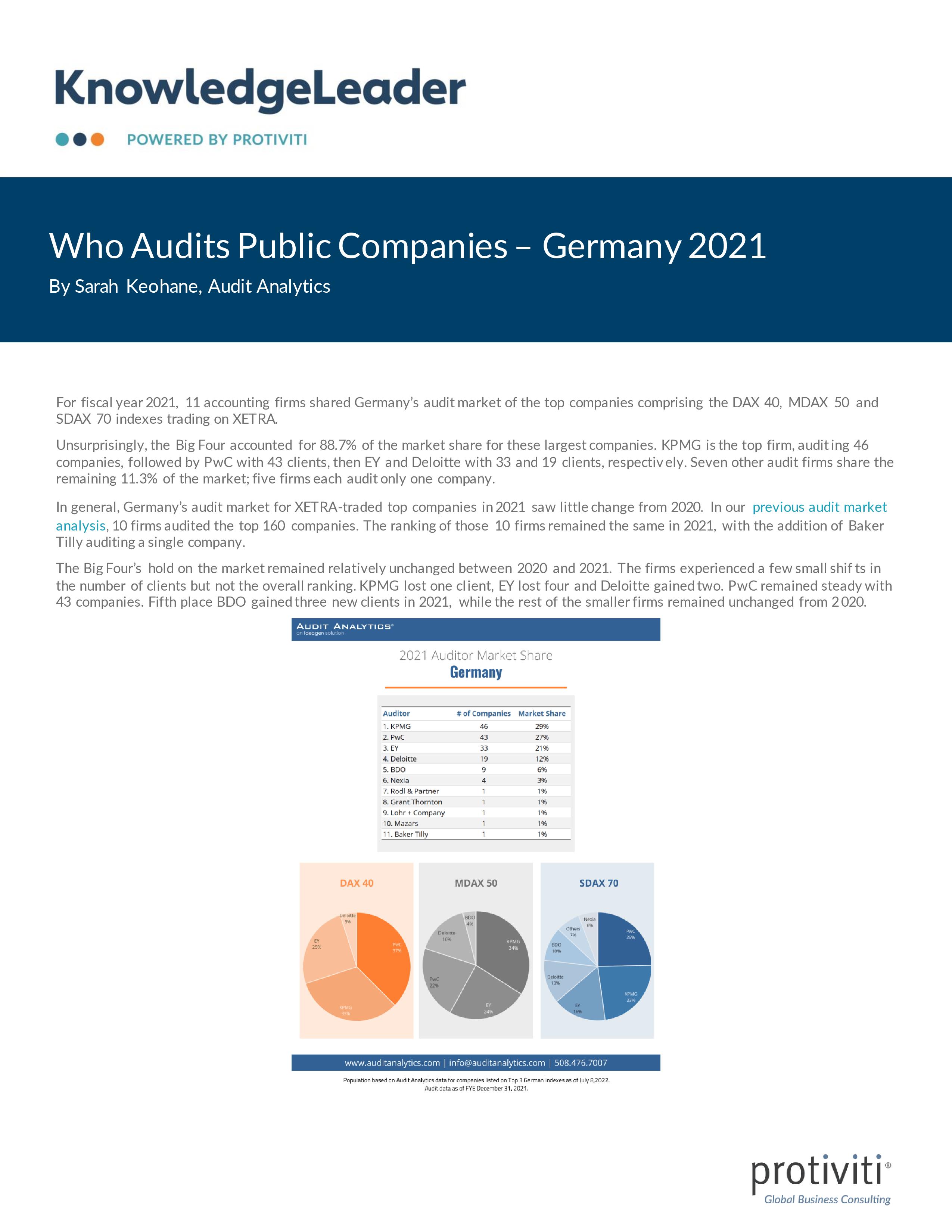 Screenshot of the first page of Who Audits Public Companies – Germany 2021