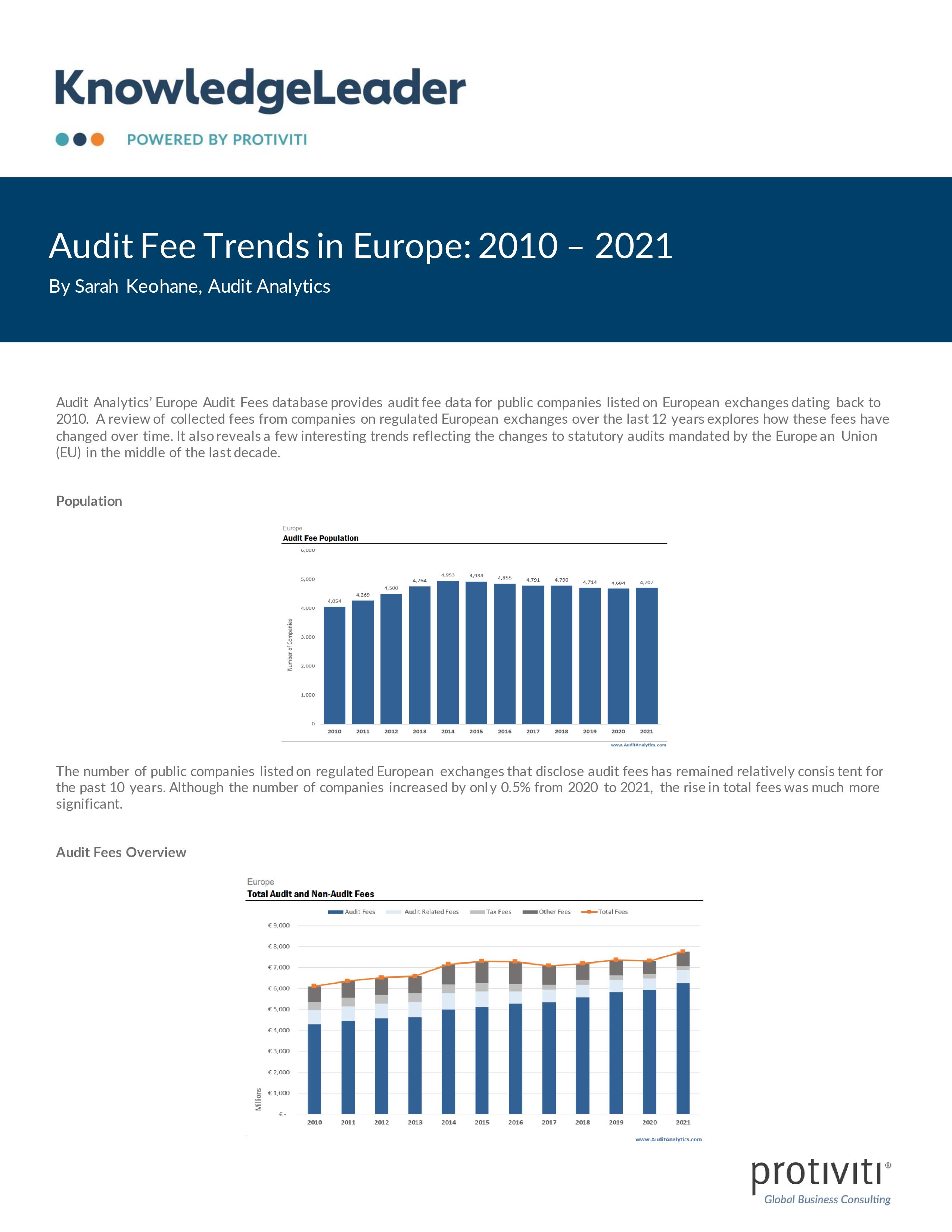 Screenshot of the first page of Audit Fee Trends in Europe 2010 – 2021