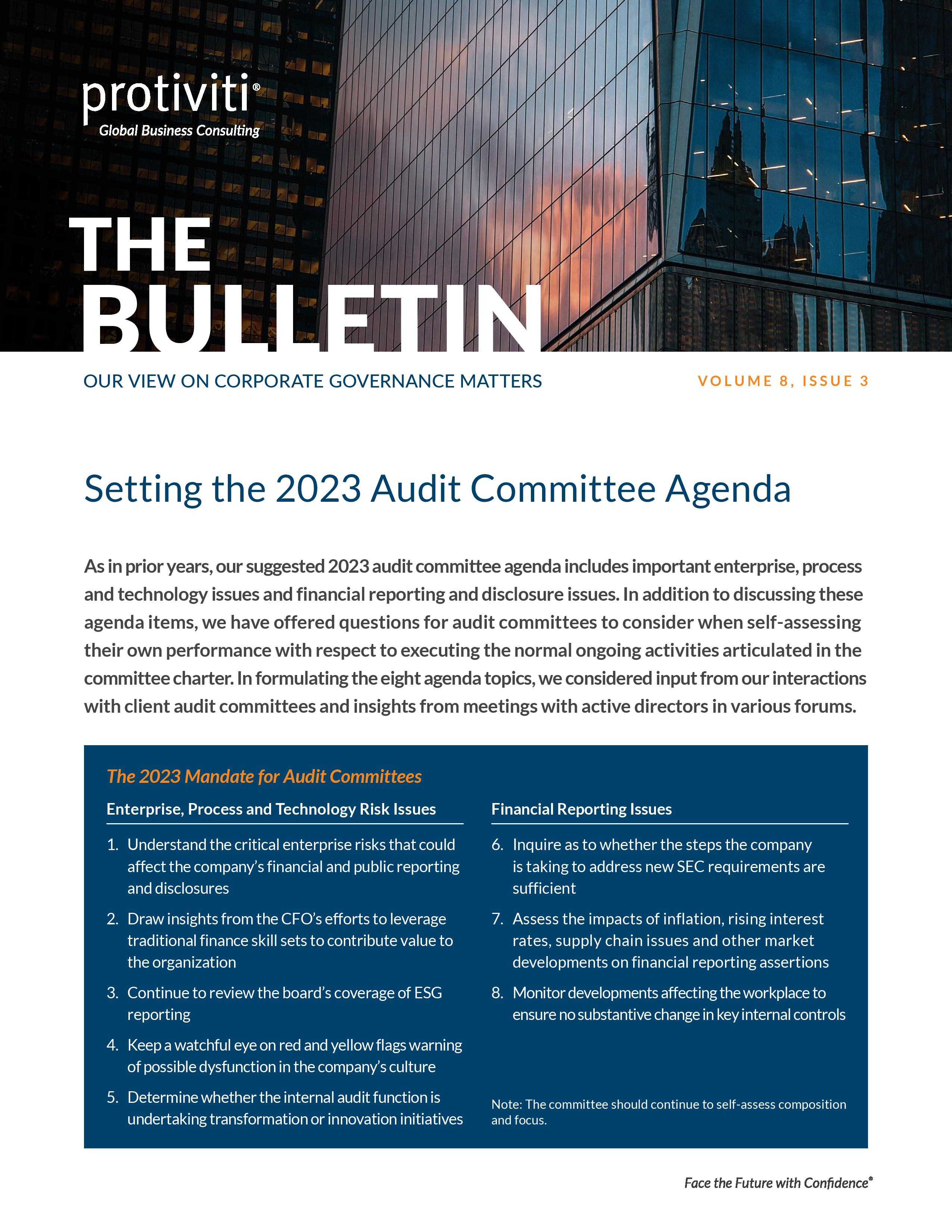 Screenshot of the first page of Setting the 2023 Audit Committee Agenda