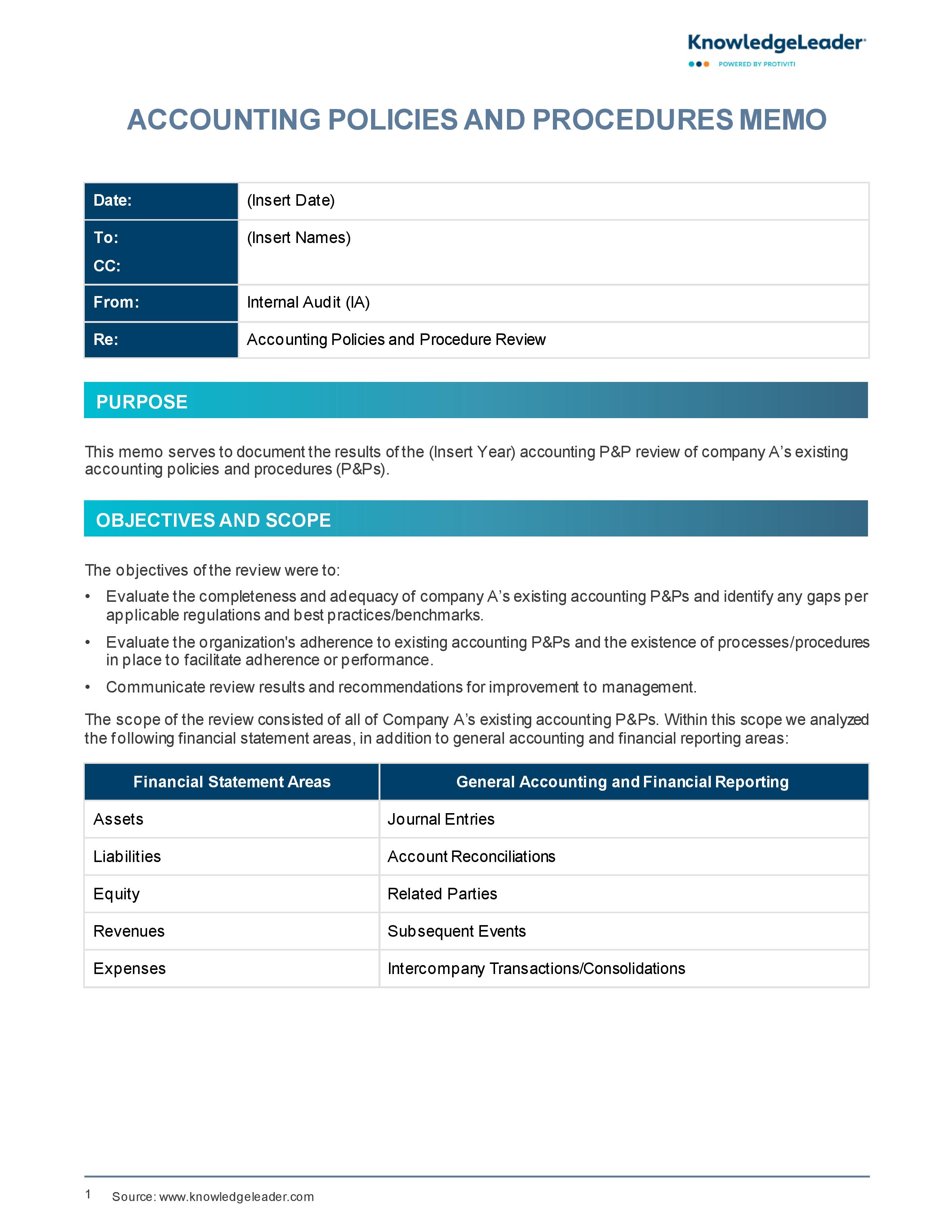 Screenshot of the first page of Accounting Policies and Procedures Memo