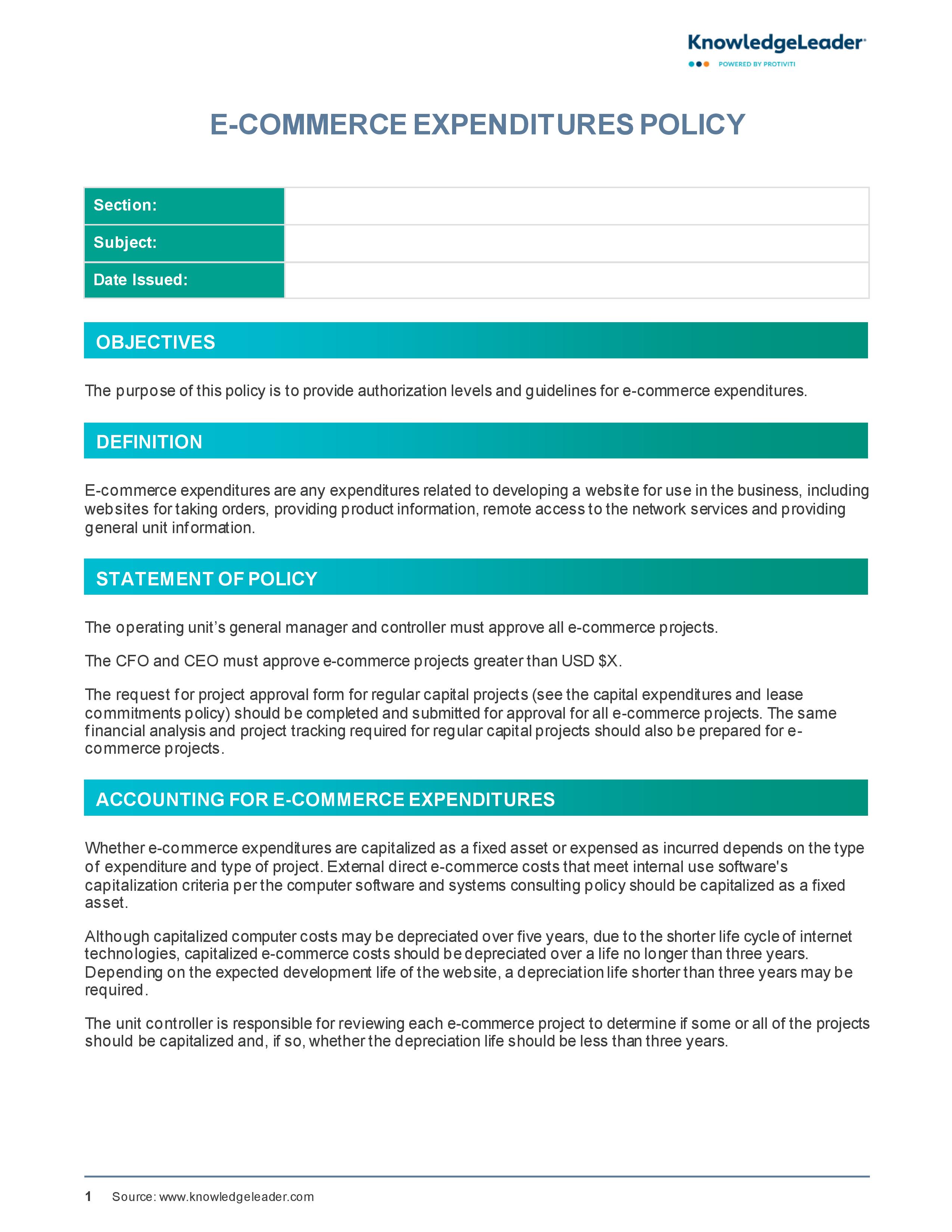 Screenshot of the first page of E-Commerce Expenditures Policy