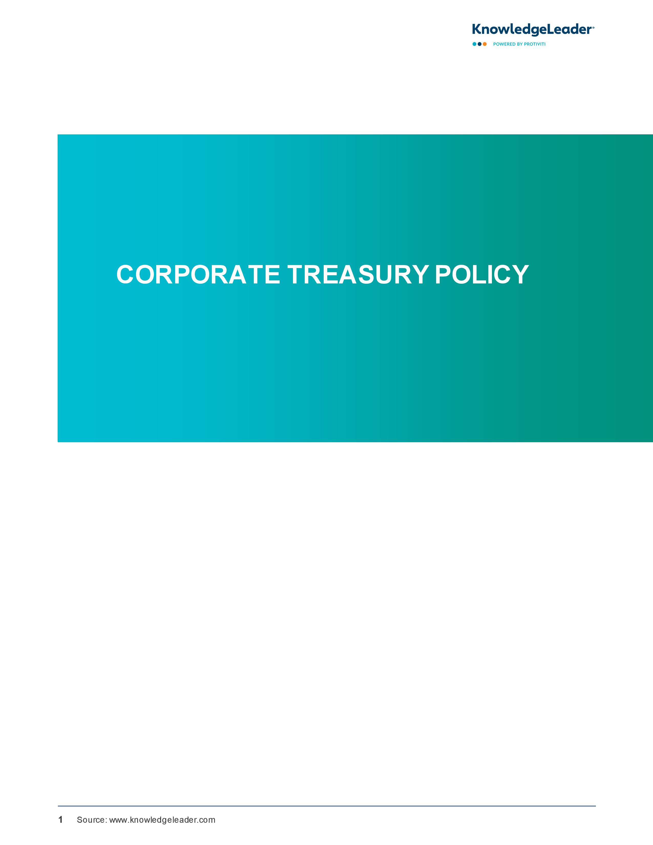screenshot of the first page of Corporate Treasury Policy