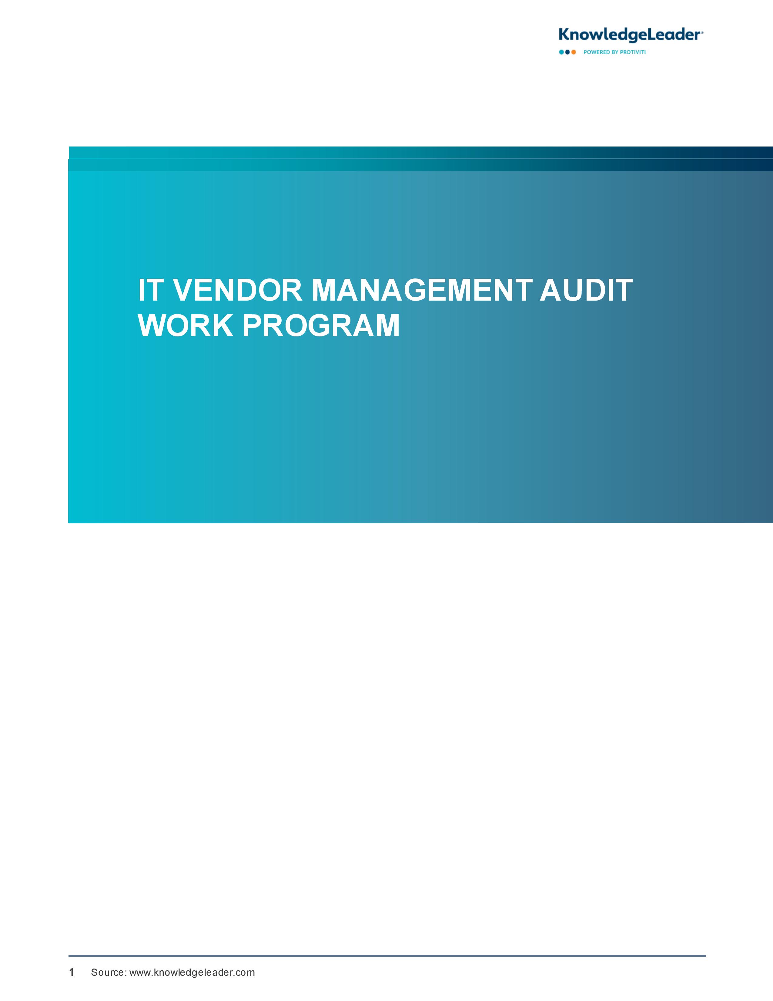 Screenshot of the first page of IT Vendor Management Audit Work Program