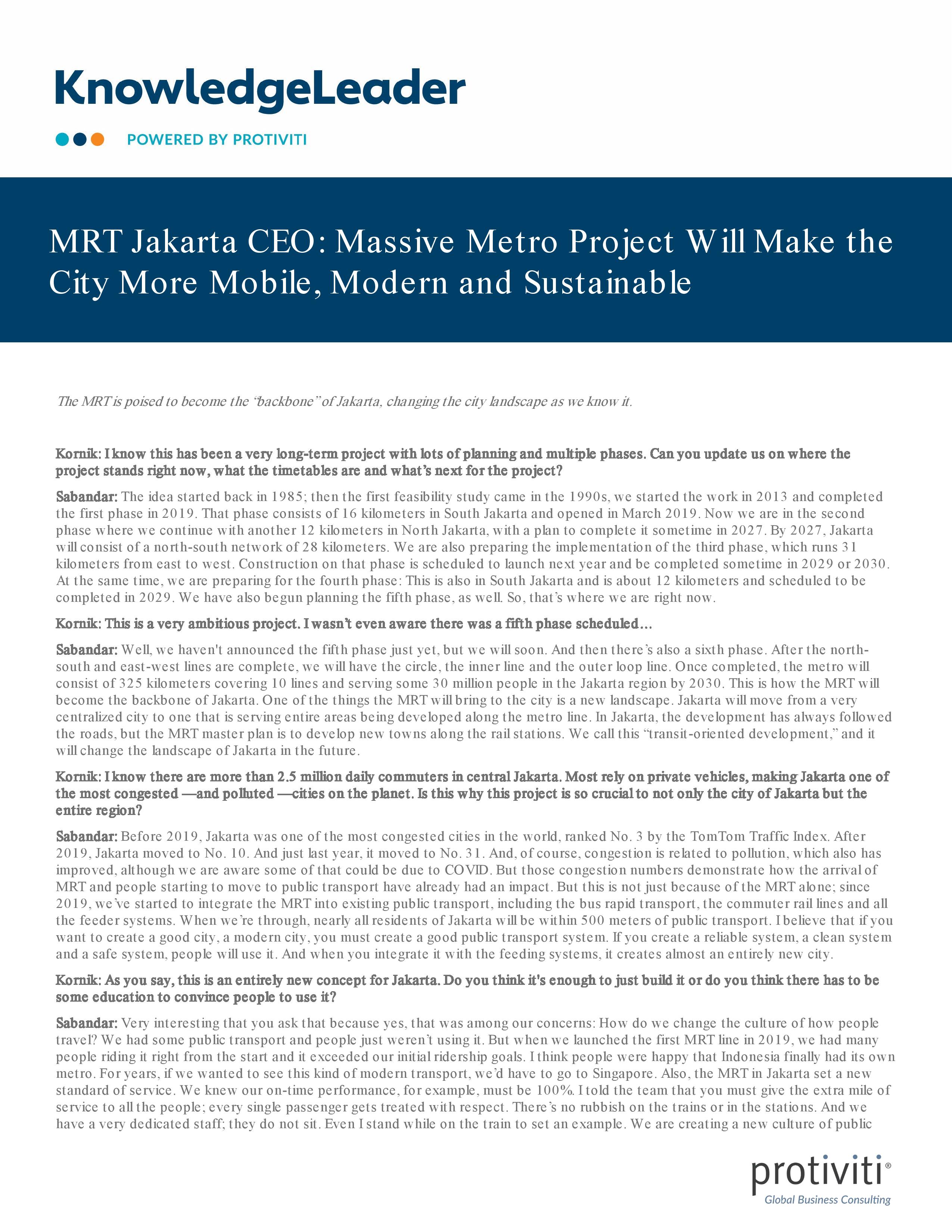 screenshot of the first page of MRT Jakarta CEO Massive Metro Project Will Make the City More Mobile, Modern and Sustainable