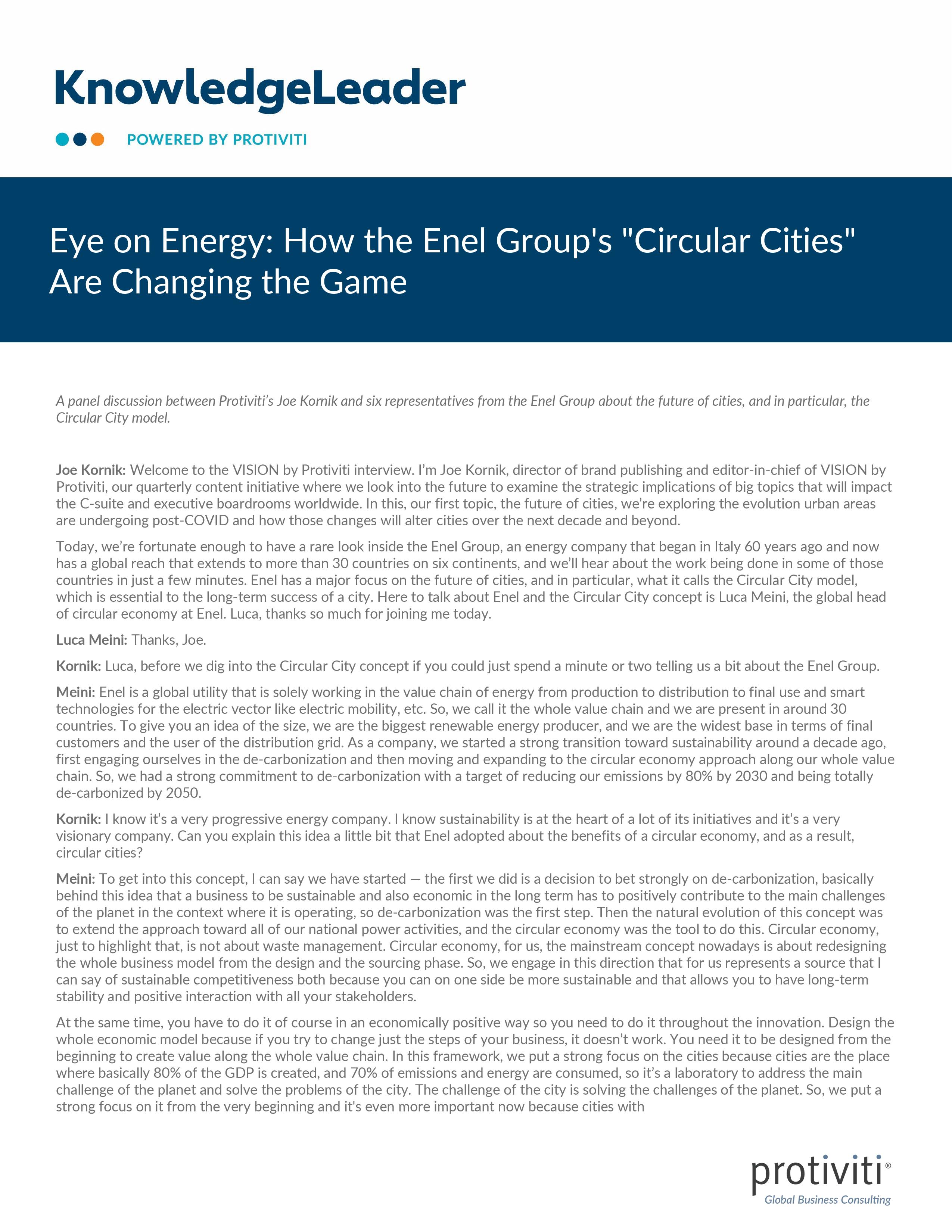 Screenshot of the first page of Eye on Energy How the Enel Group s Circular Cities Are Changing the Game