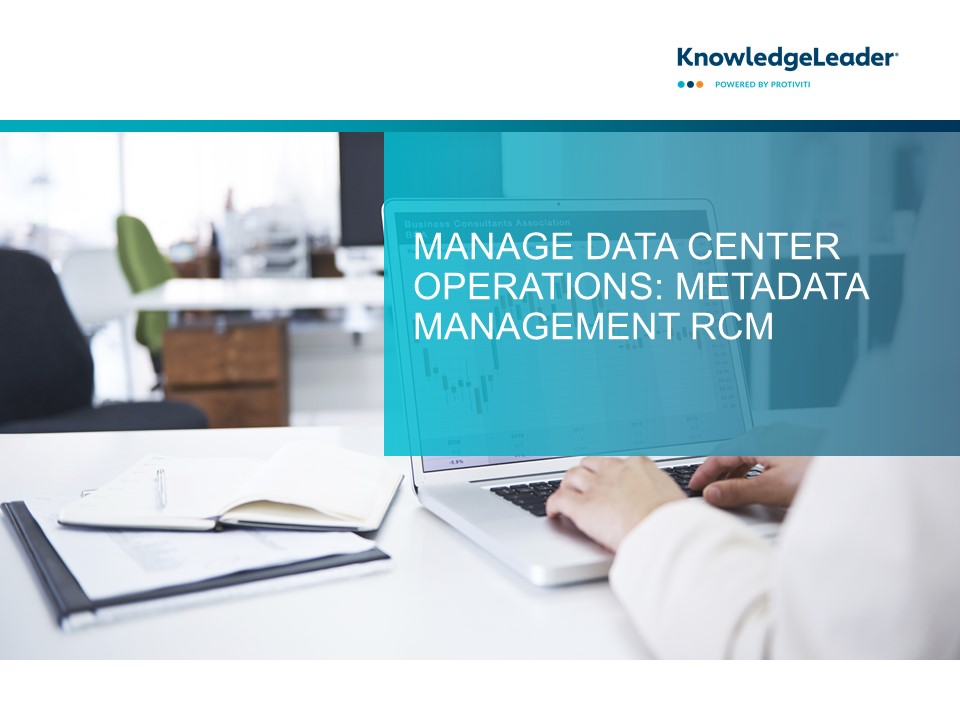 Screenshot of the first page of Manage Data Center Operations - Metadata Management RCM