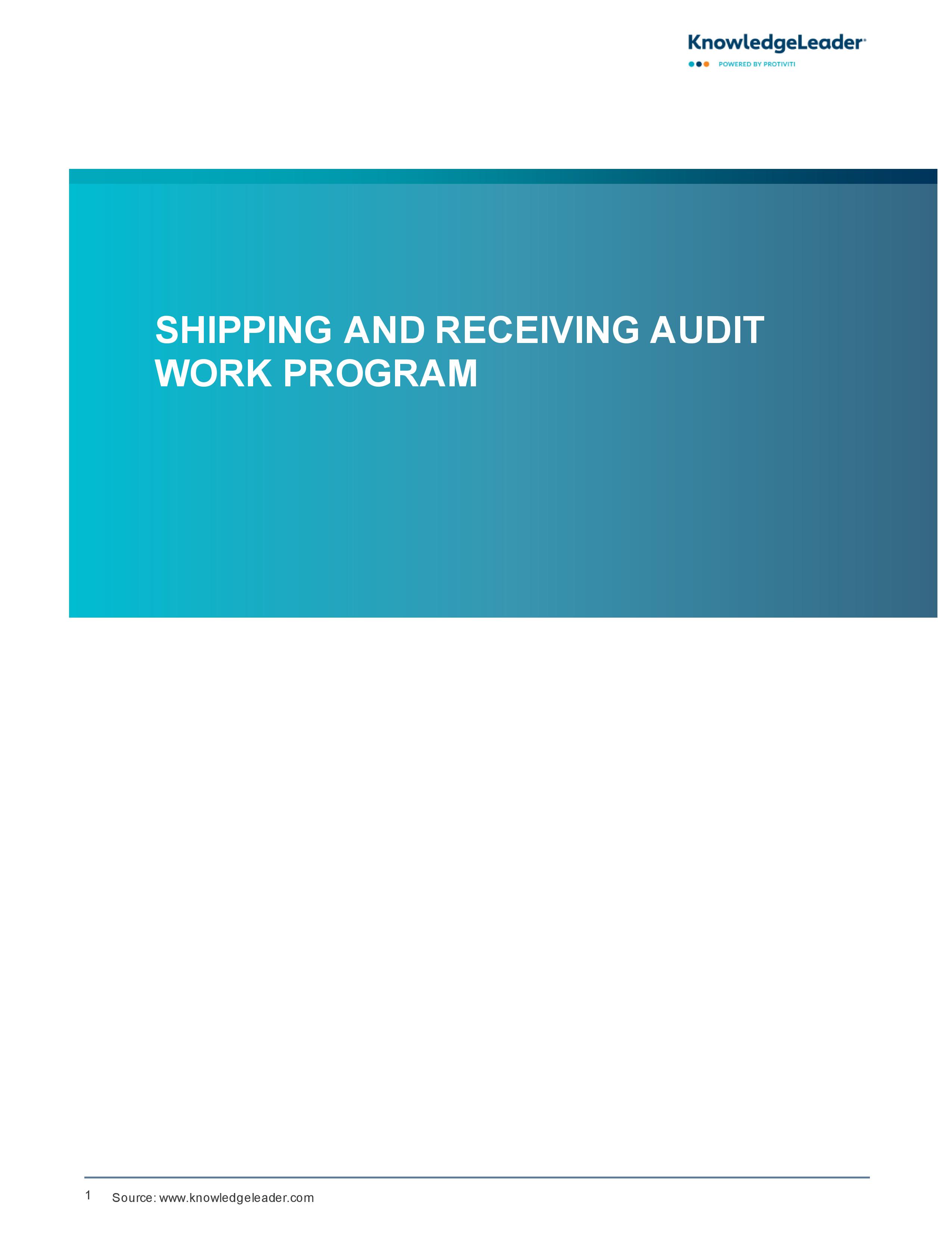 Screenshot of the first page of Shipping and Receiving Audit Work Program