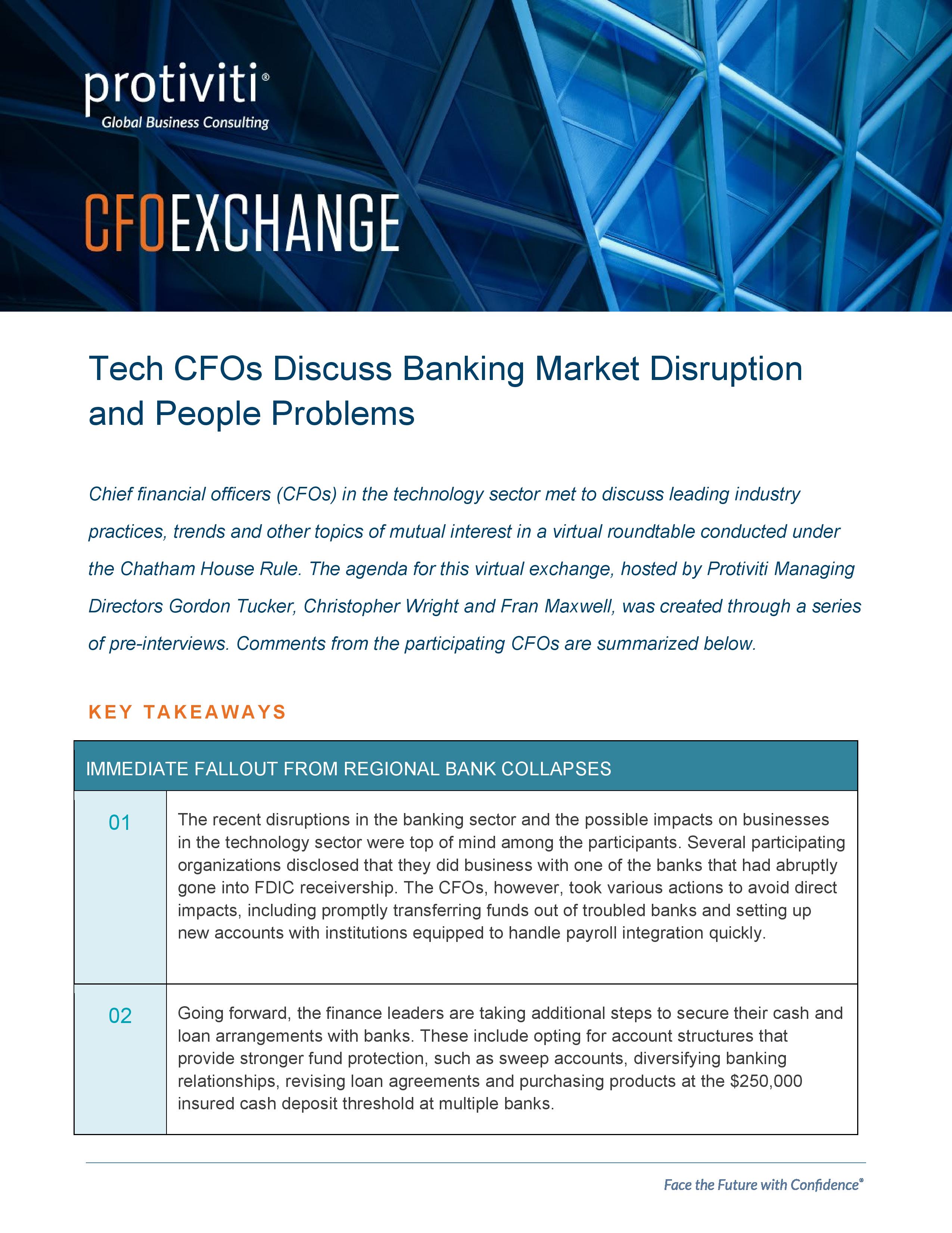 Screenshot of the first page of Tech CFOs Discuss Banking Market Disruption and People Problems