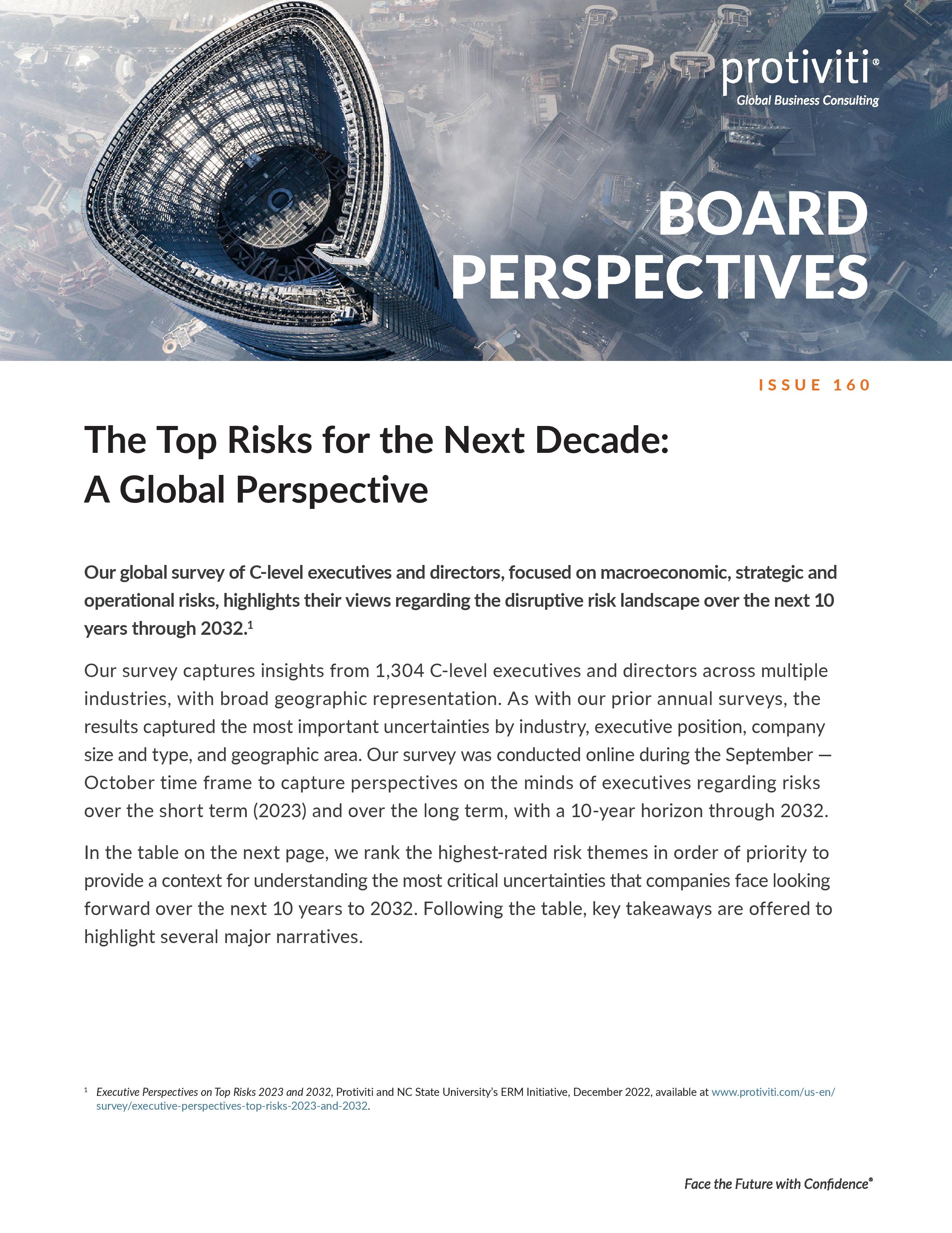 Screenshot of the first page of The Top Risks for the Next Decade A Global Perspective 2023