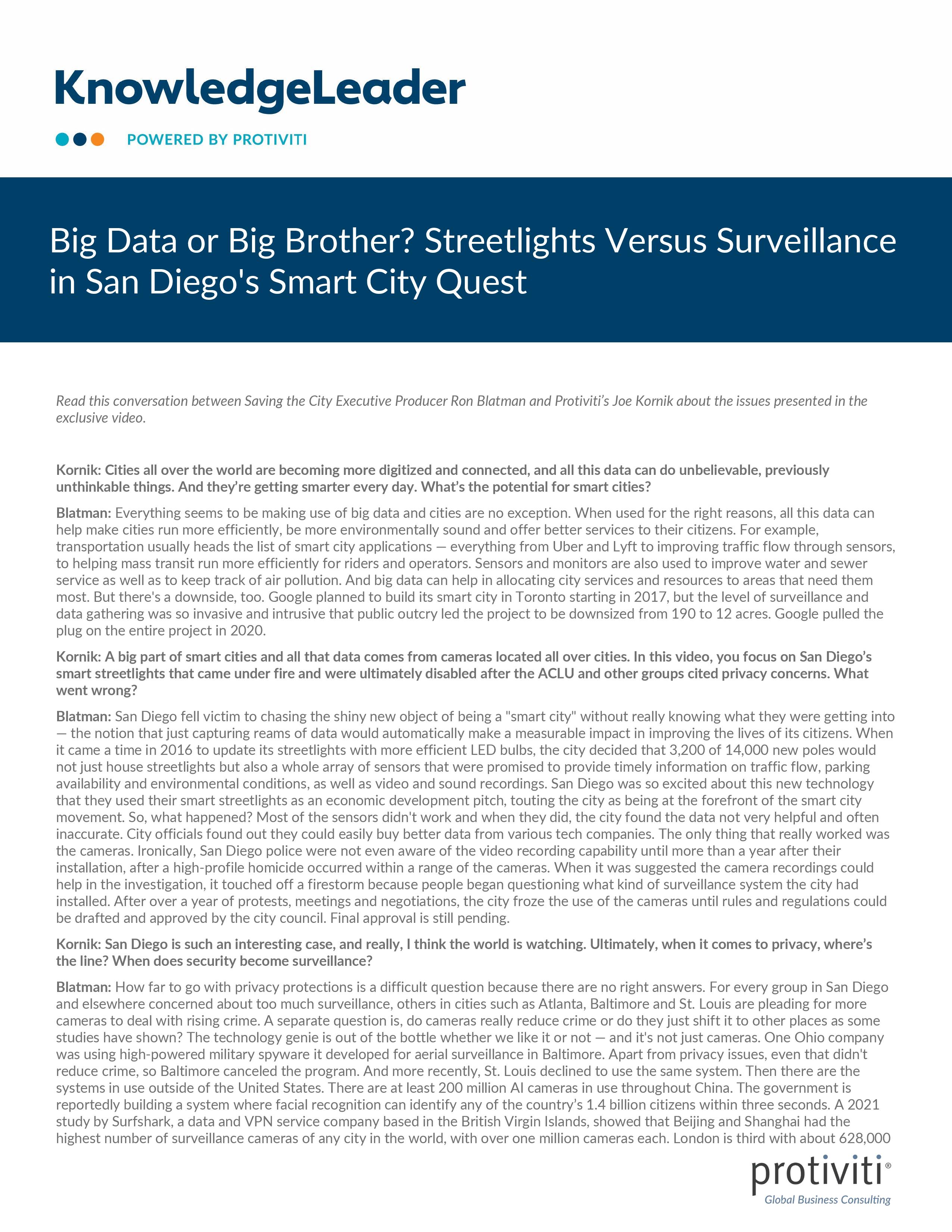 Screenshot of the first page of Big Data or Big Brother Streetlights Versus Surveillance in San Diego s Smart City Quest