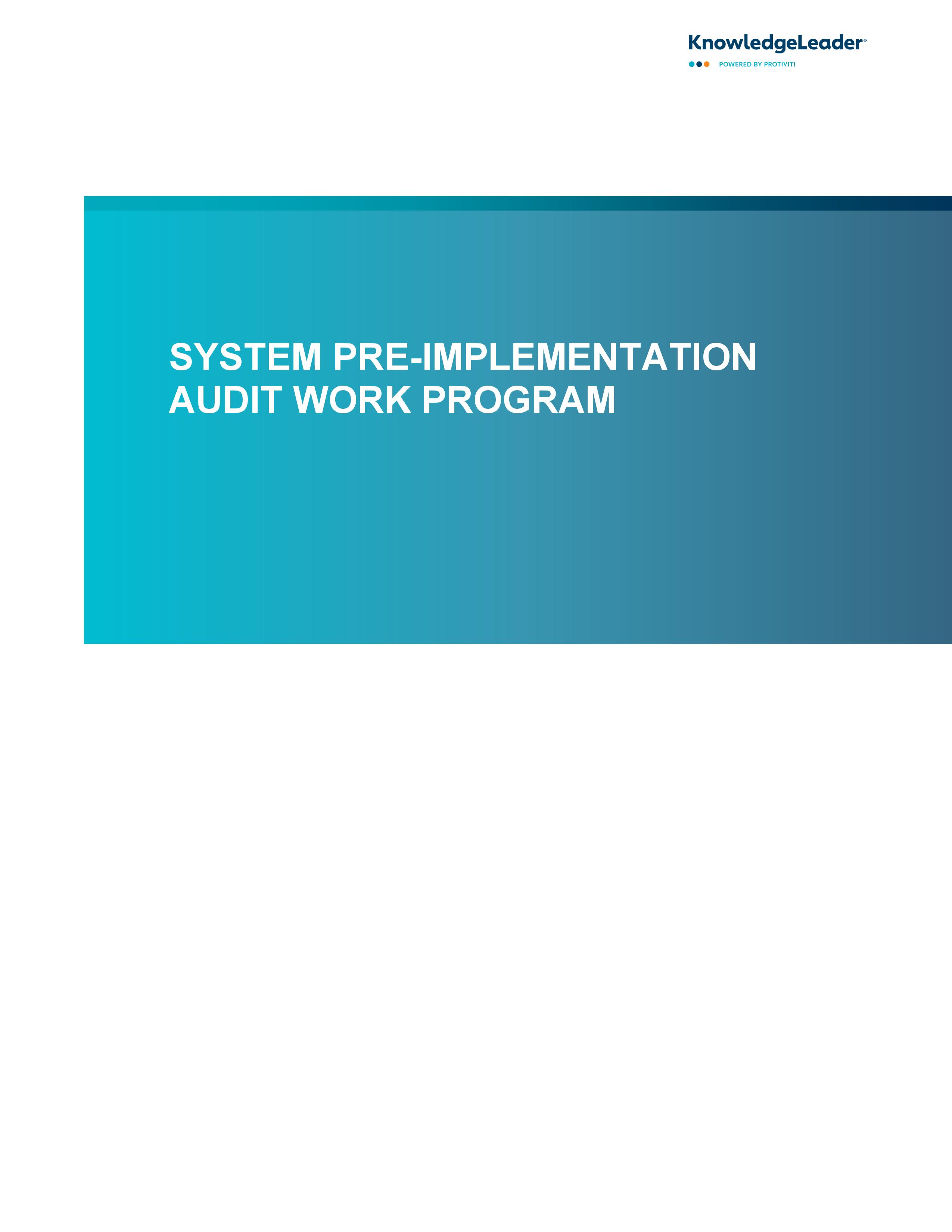 Screenshot of the first page of System Pre-Implementation Audit Work Program