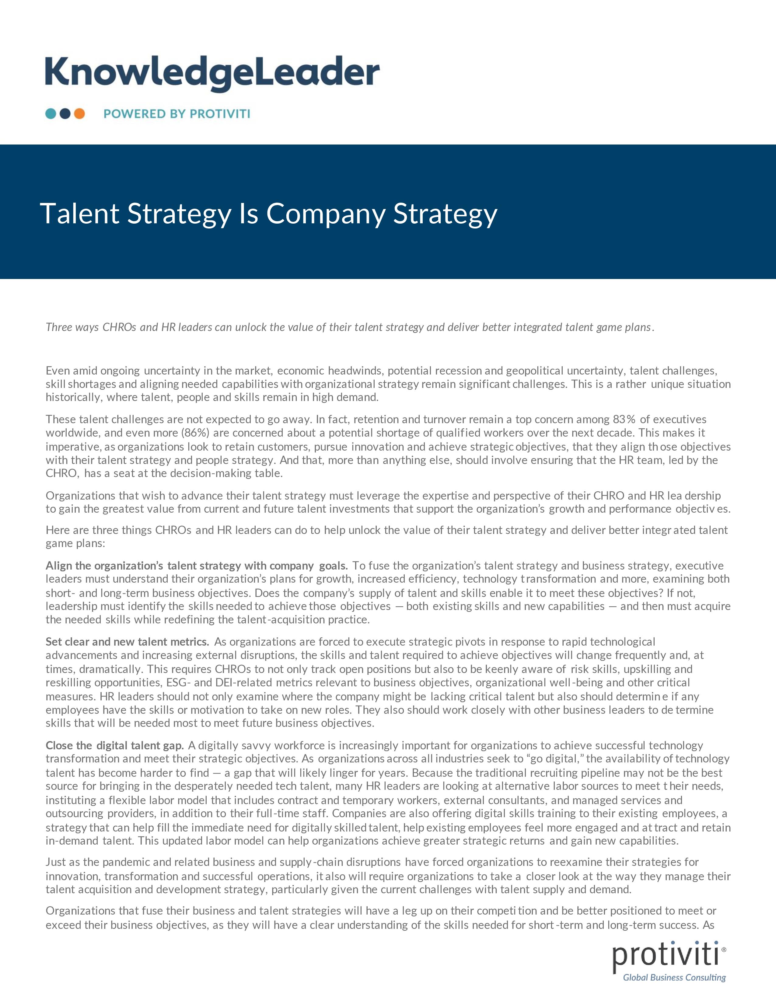 Screenshot of the first page of Talent Strategy Is Company Strategy