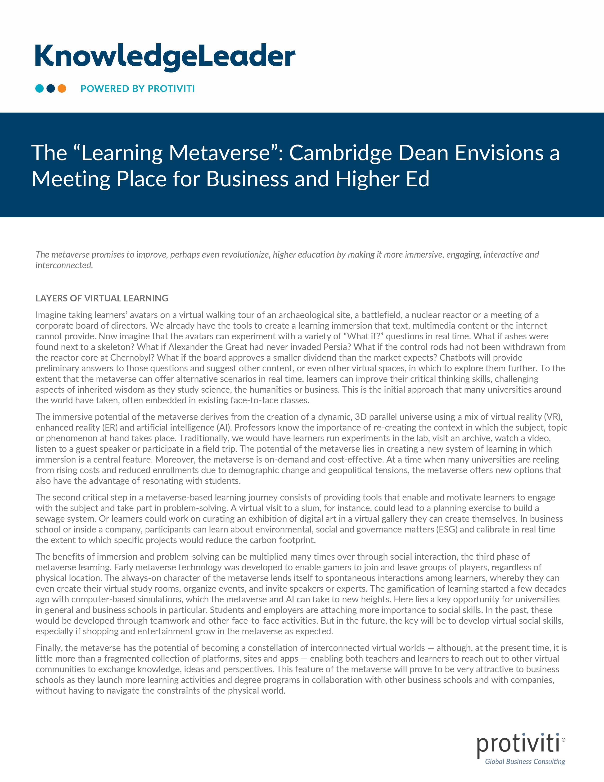 screenshot of the first page of System Pre-Implementation Audit Work Program The “Learning Metaverse” Cambridge Dean Envisions a Meeting Place for Business and Higher Ed