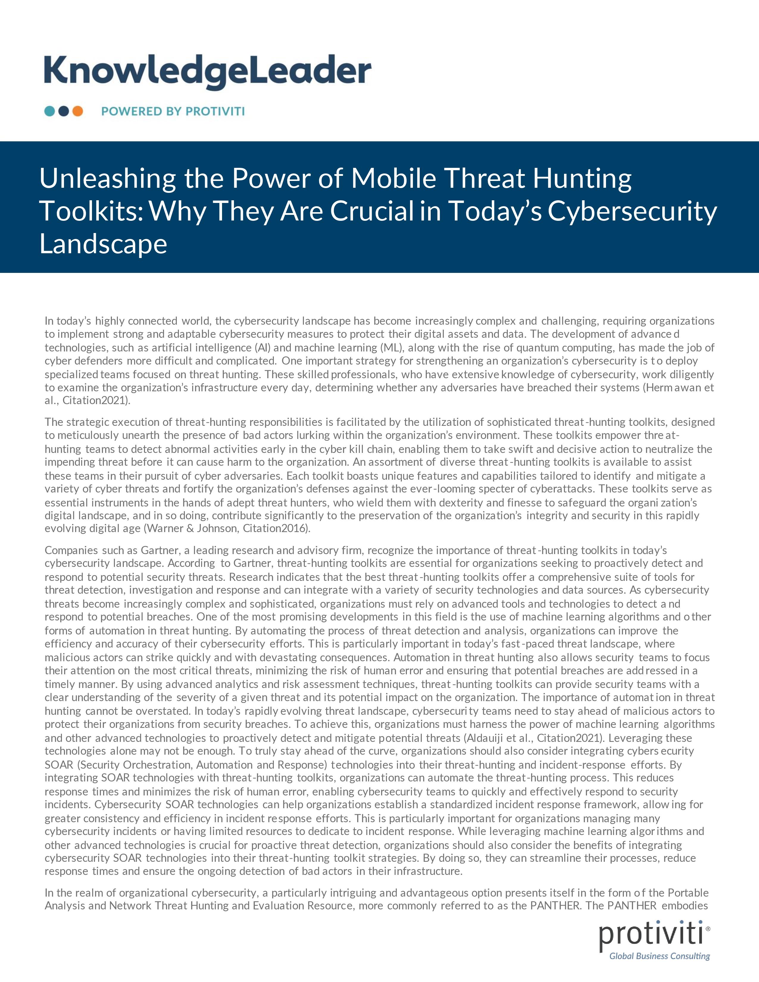 Screenshot of the first page of Unleashing the Power of Mobile Threat Hunting Toolkits Why They Are Crucial in Today’s Cybersecurity Landscape