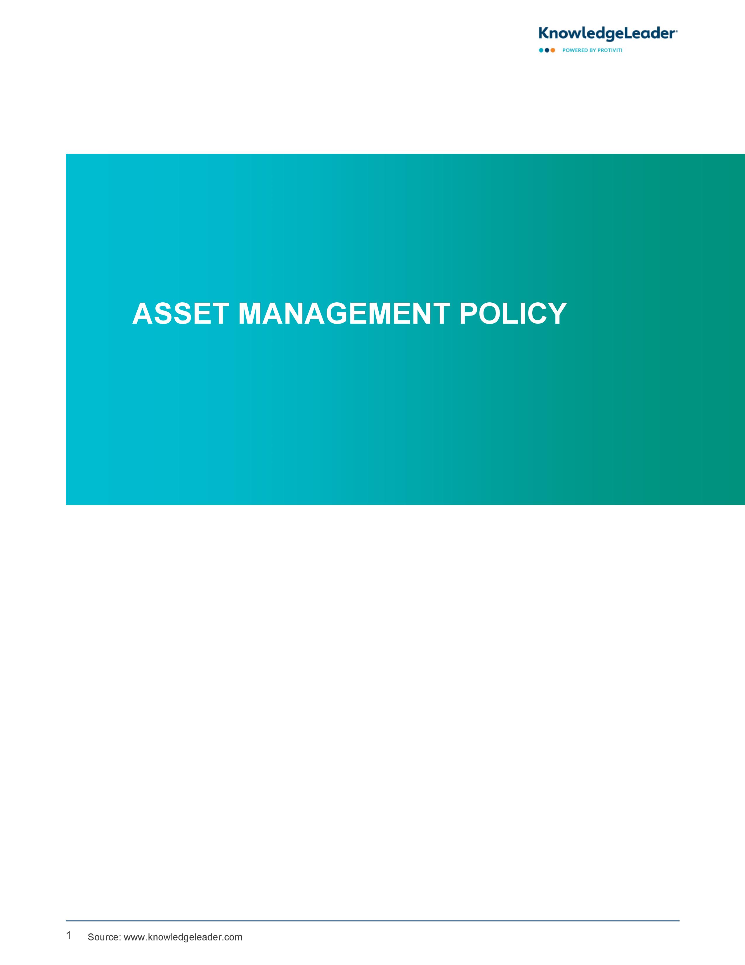 screenshot of the first page of the asset management policy