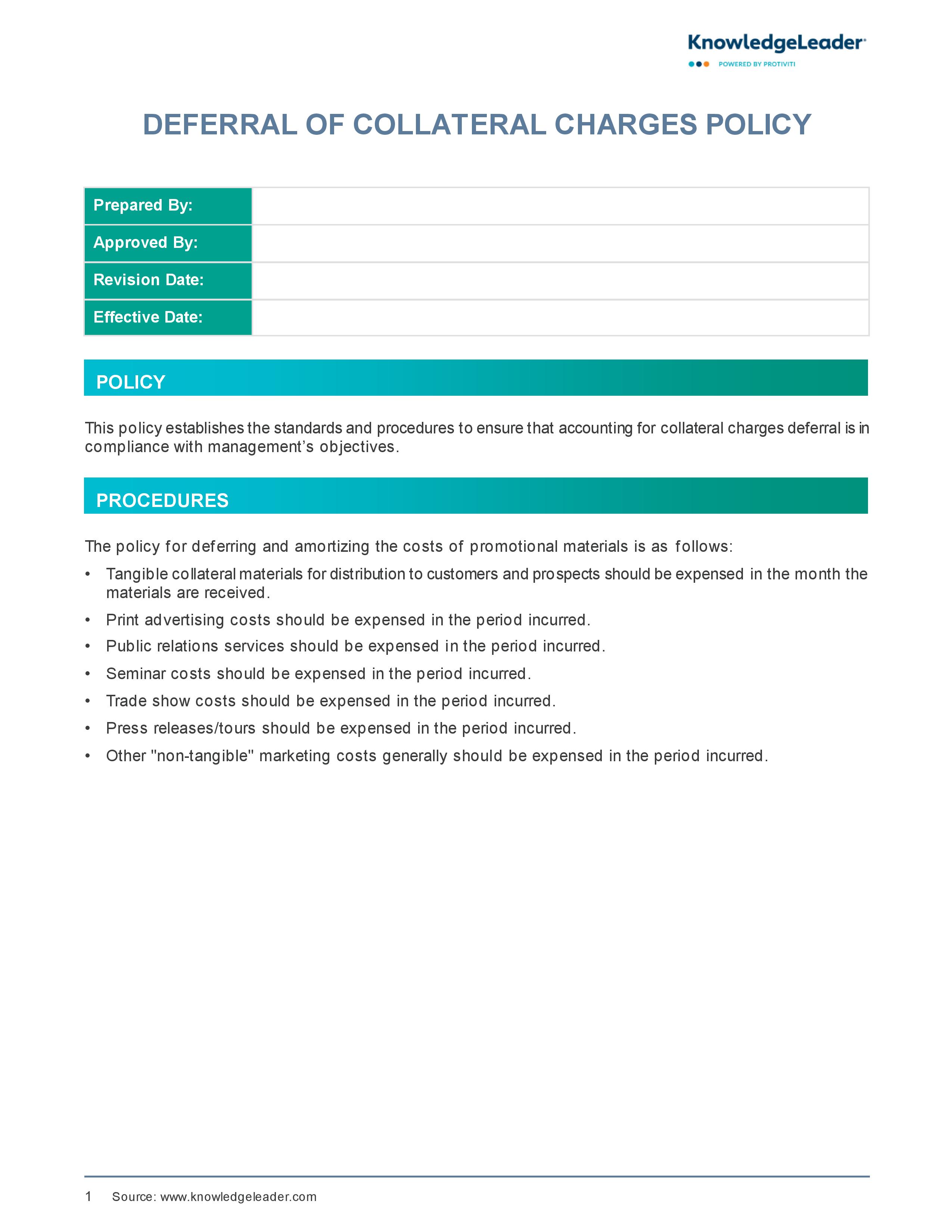 Screenshot of the first page of Deferral of Collateral Charges Policy